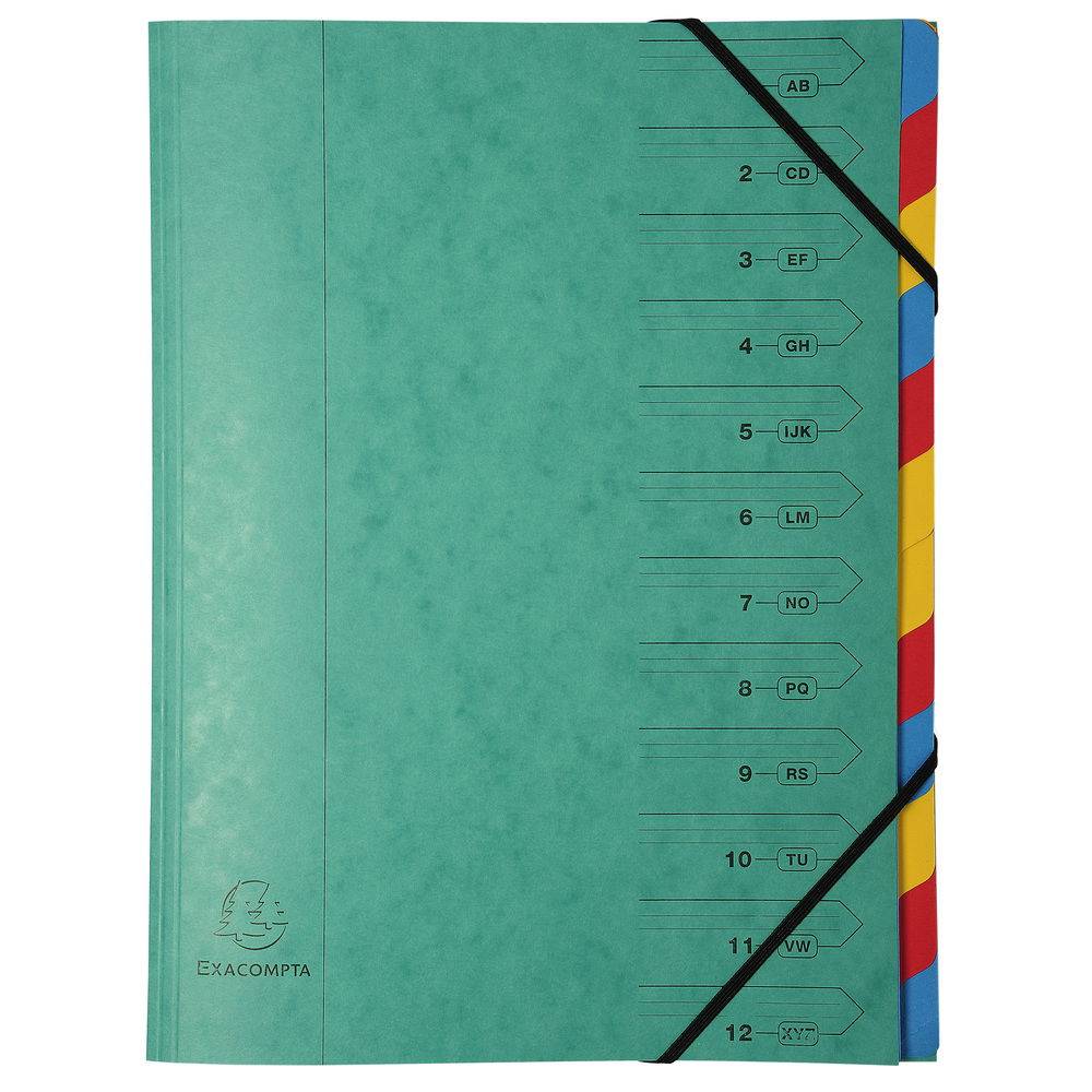 Exacompta 8x Ordnungsmappe Karton 355g/m2 +Gummizug 12 Fächer A4 sortiert 54120E