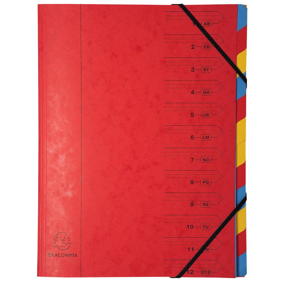 Exacompta 8x Ordnungsmappe Karton 355g/m2 +Gummizug 12 Fächer A4 sortiert 54120E