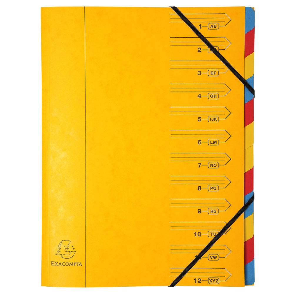 Exacompta 8x Ordnungsmappe Karton 355g/m2 +Gummizug 12 Fächer A4 sortiert 54120E