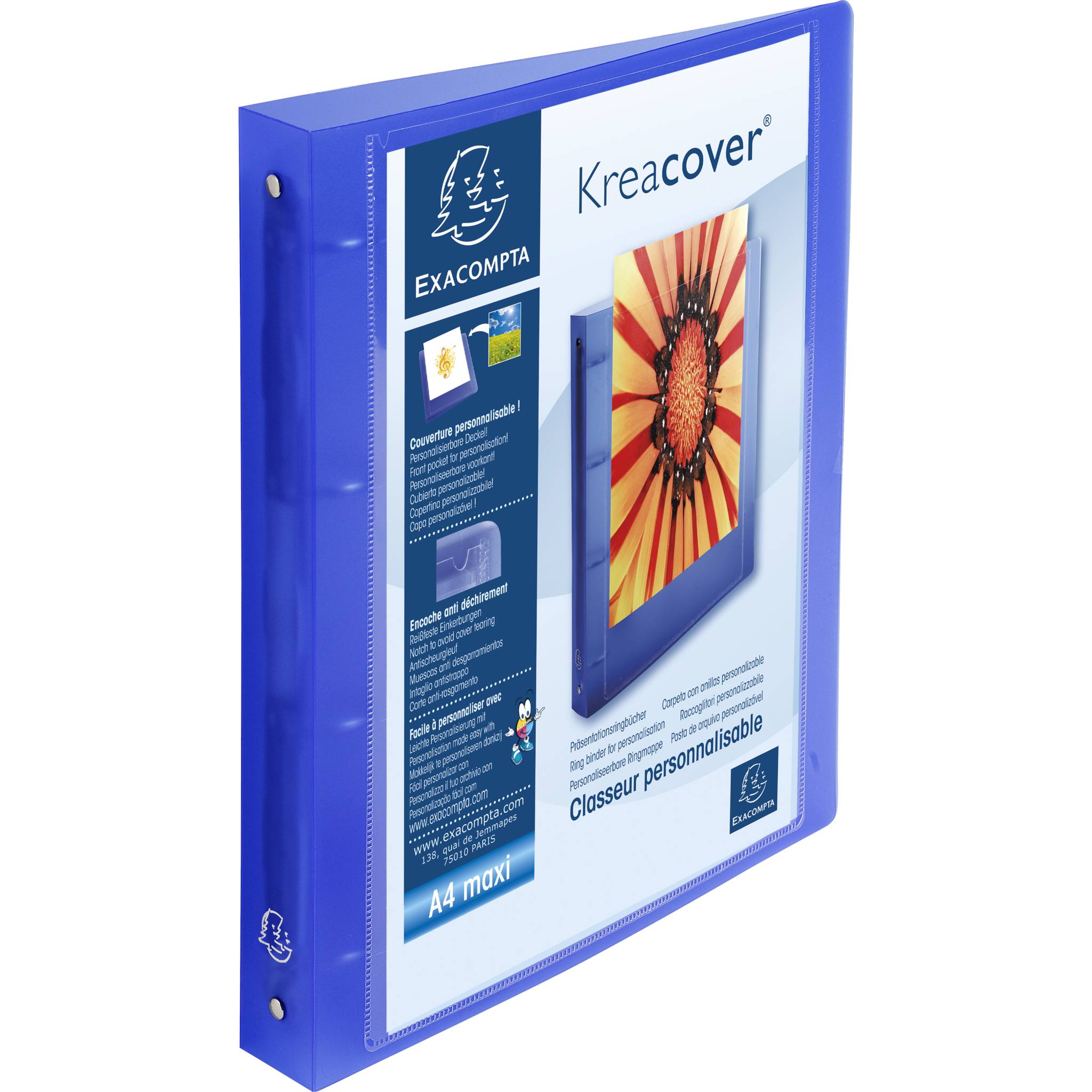 Exacompta 12x Ringbuch PP 4 Ringe 30mm Rücken 40mm A4 Maxi Blau 51562E