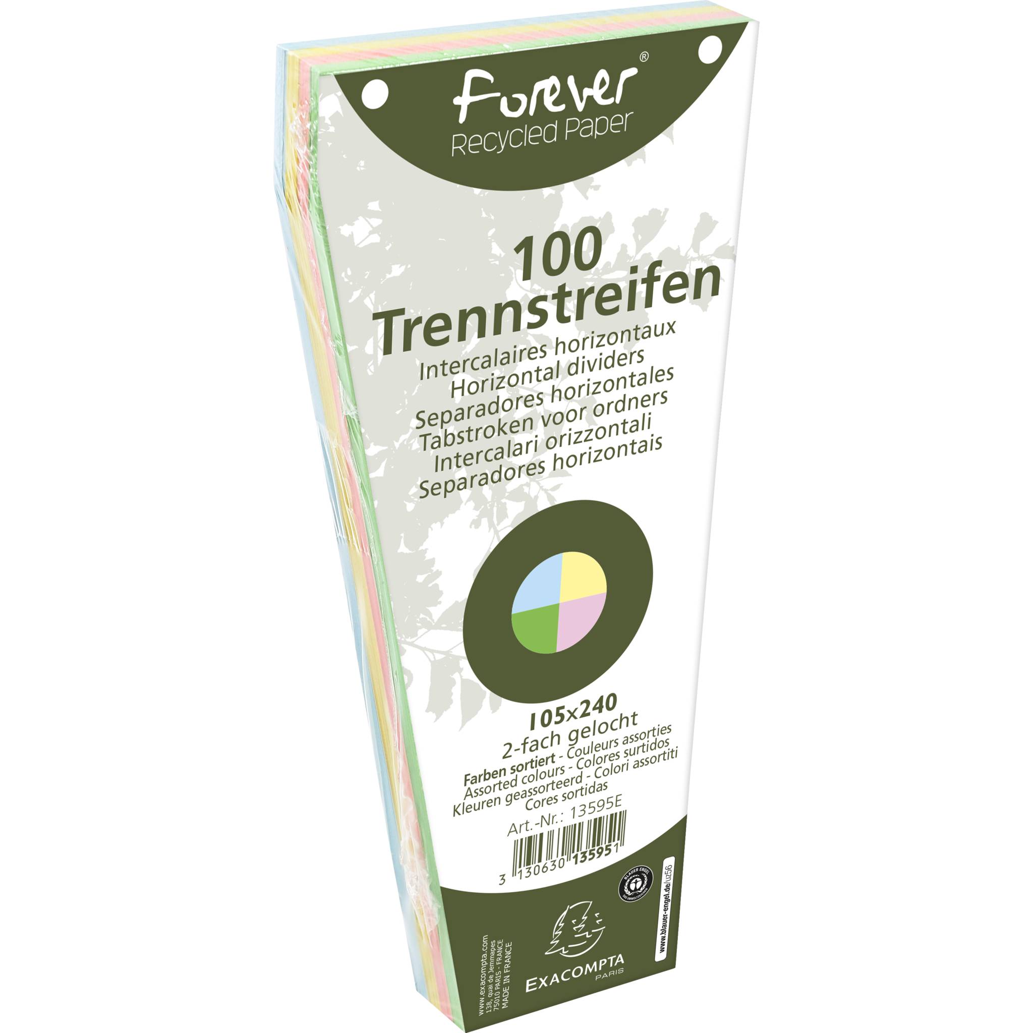 Exacompta 6x 100 Trennstreifen trapez gelocht RC Kart 105x240mm sortiert 13595E