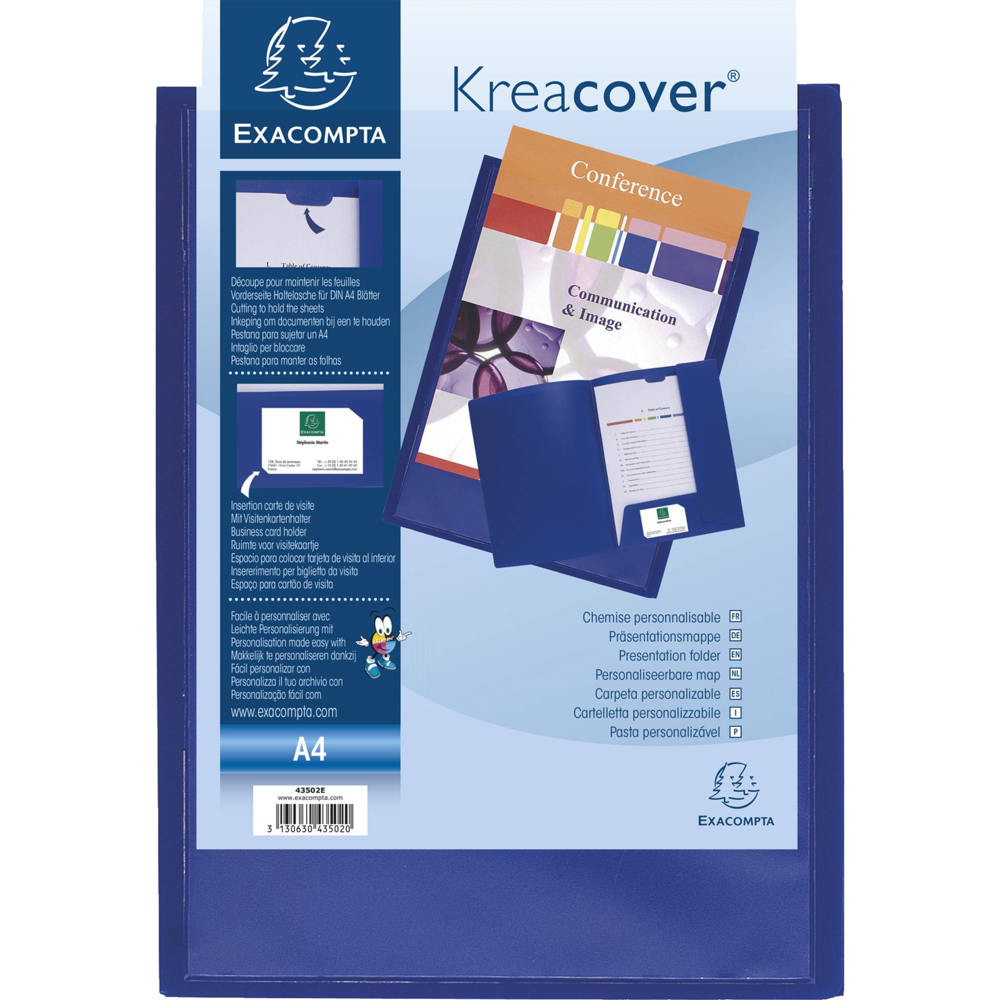 Exacompta 30x Präsentationsmappe aus PP, für Format A4, Kreacover, Blau, 43502E
