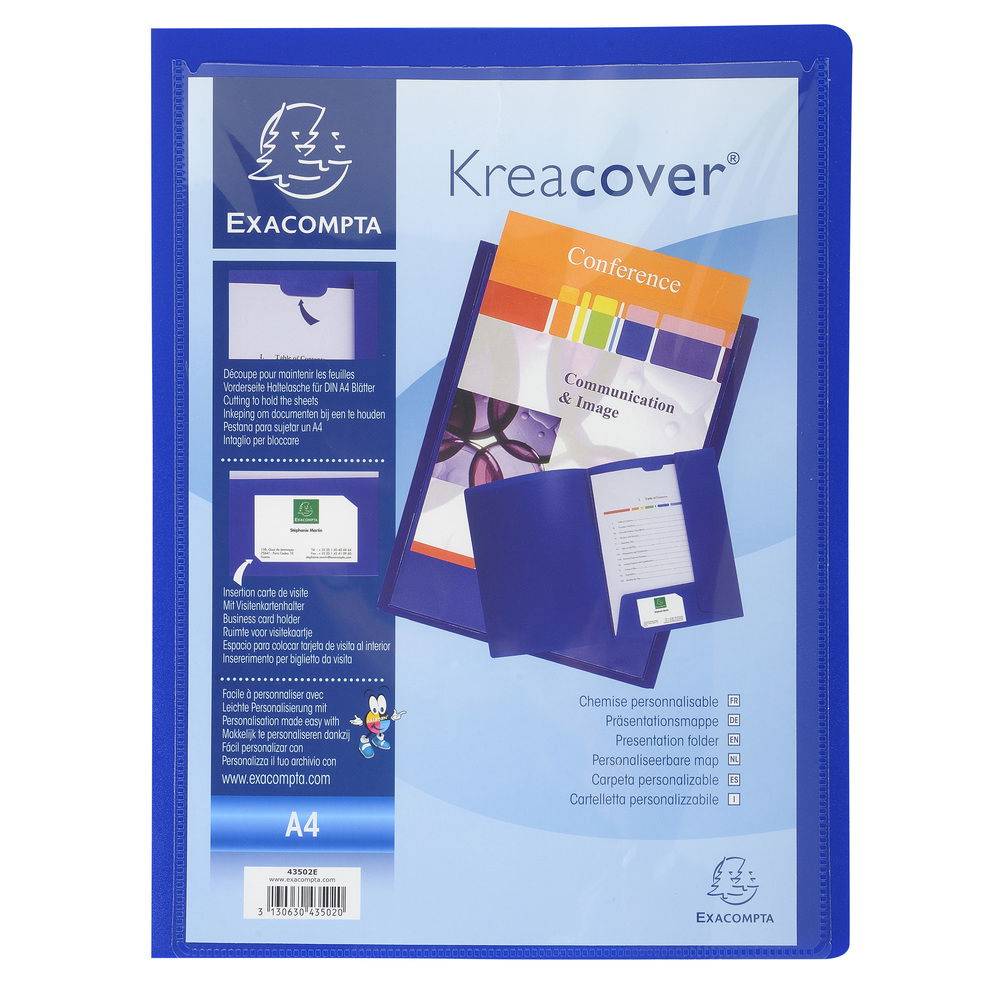 Exacompta 30x Präsentationsmappe aus PP, für Format A4, Kreacover, Blau, 43502E