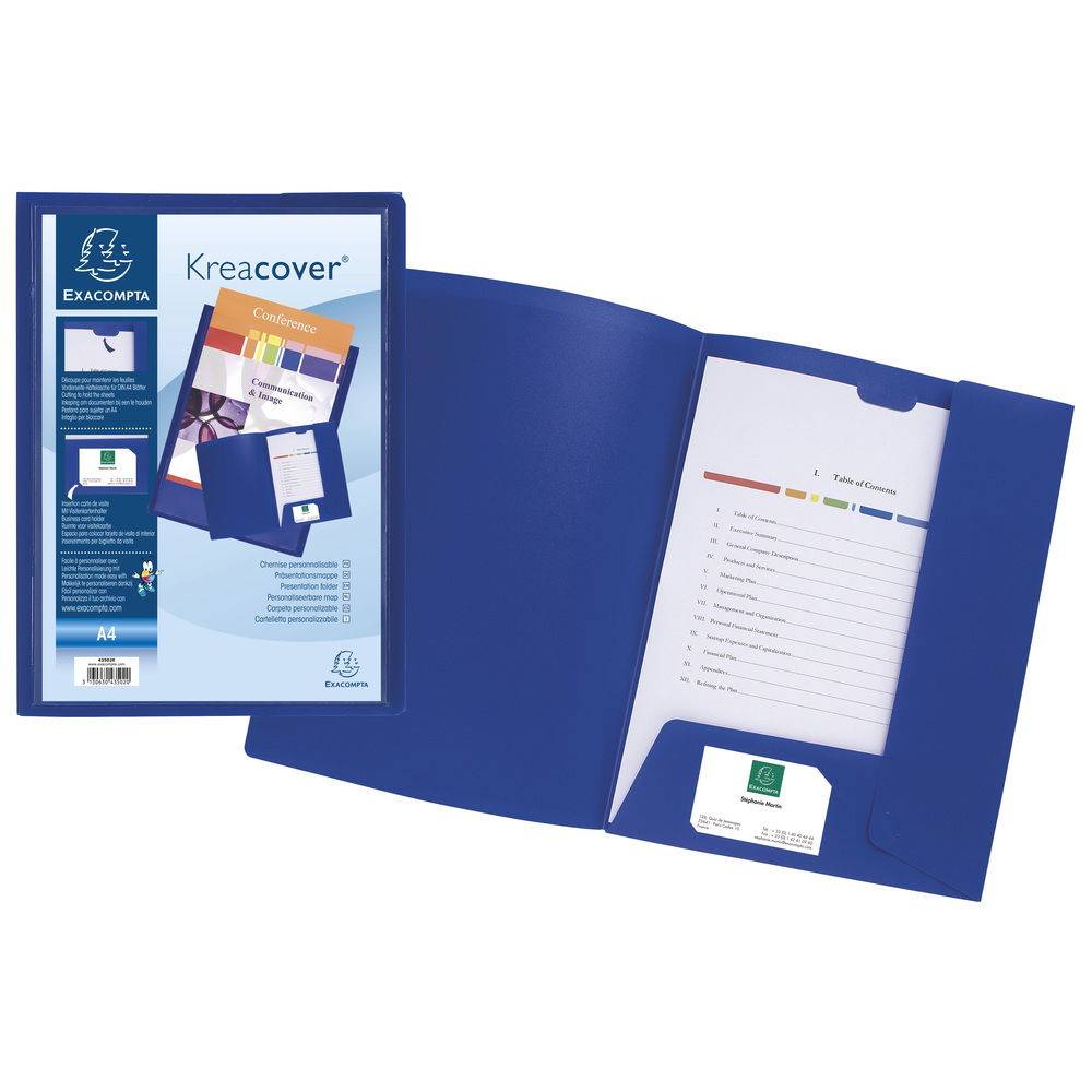 Exacompta 30x Präsentationsmappe aus PP, für Format A4, Kreacover, Blau, 43502E