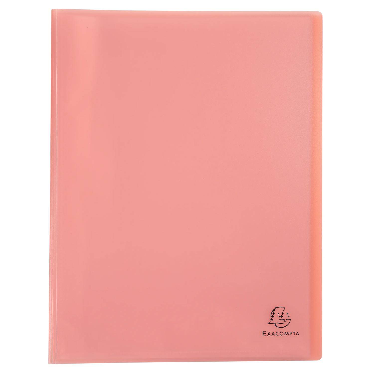Rosa Exacompta-Ordner oder Notizbuch mit einfachem Umschlag und kleinem Logo unten rechts.