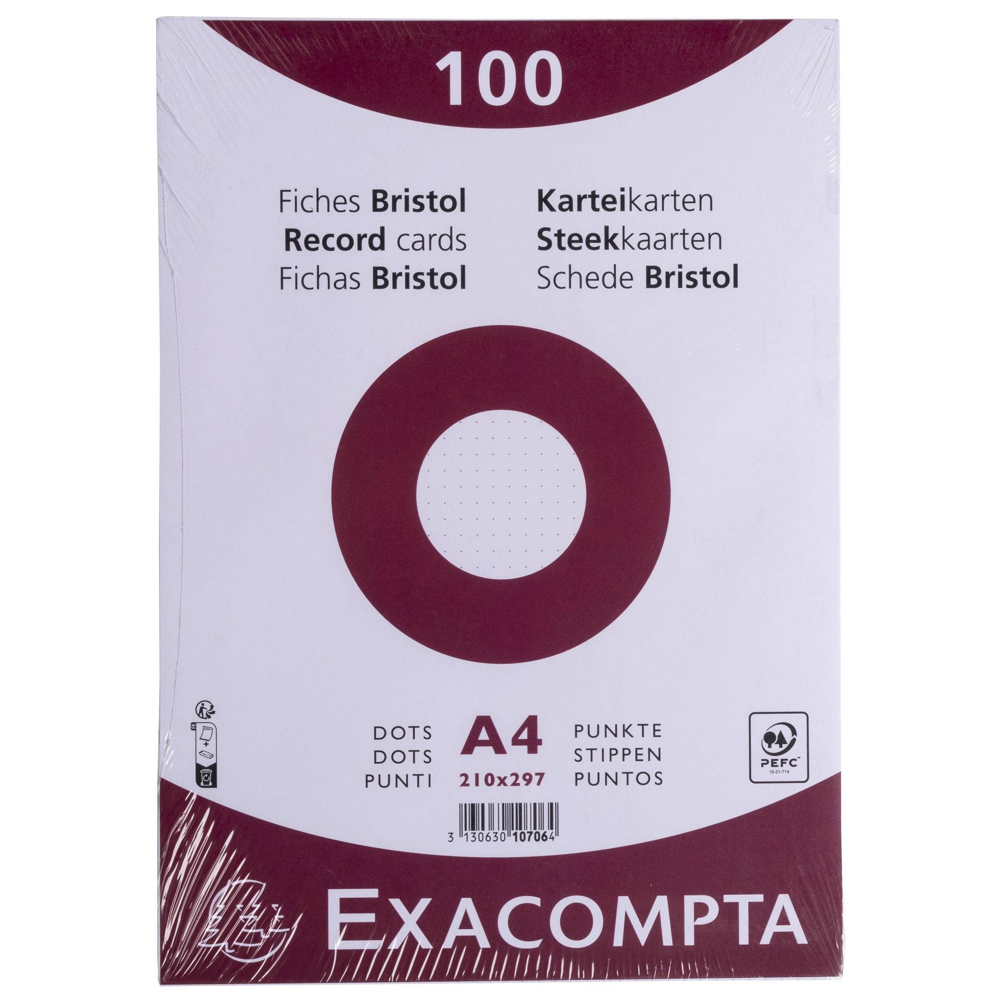 Exacompta 10x Karteikarten A4 dots 100 Stück eingeschweißt Weiß 10706E