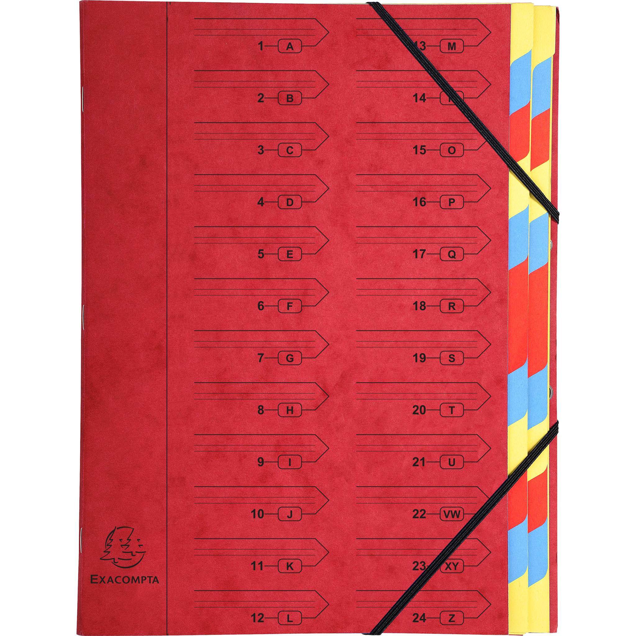 Exacompta 8x Ordnungsmappe Karton 355g/qm + Gummizug 24 Fächer A4 Rot 54245E