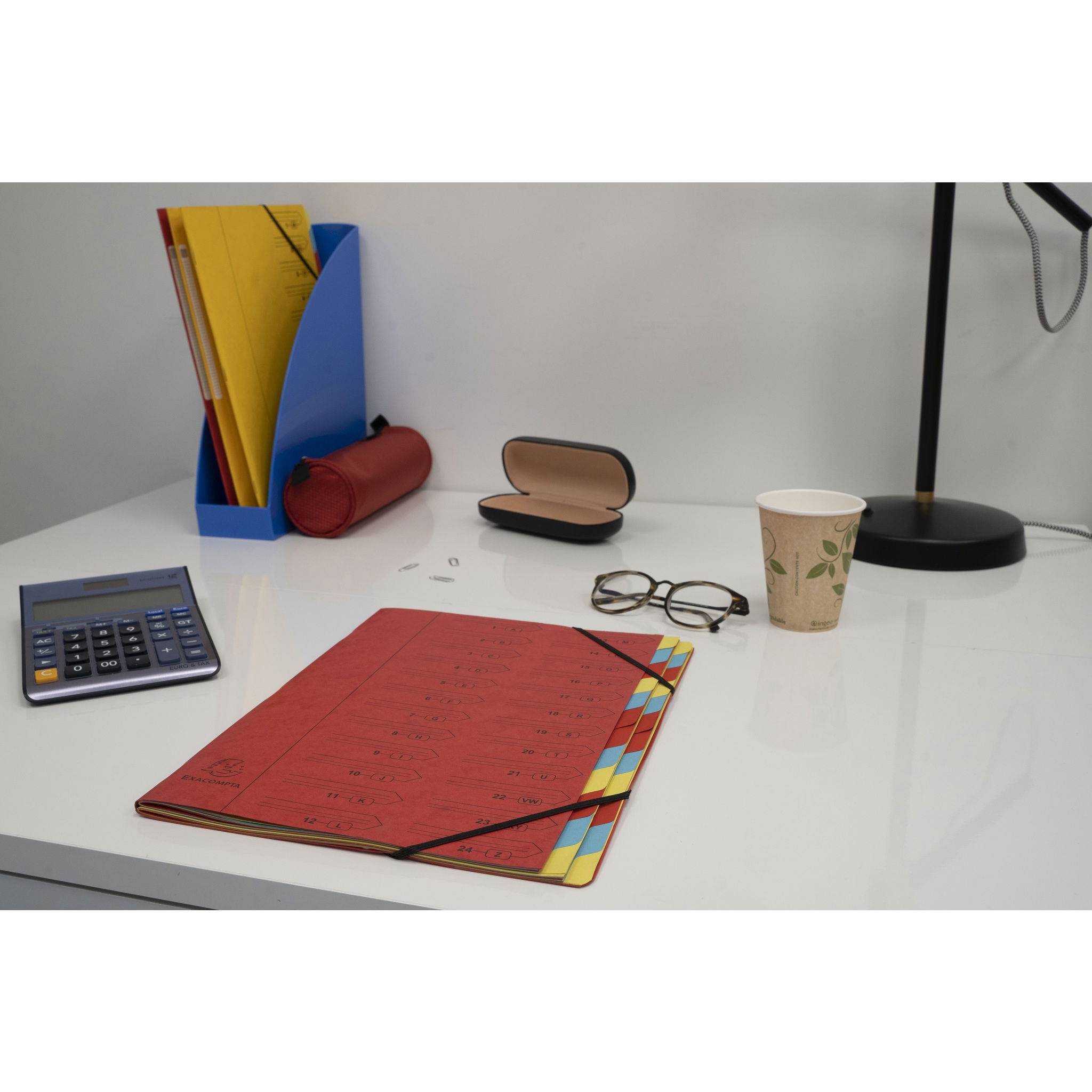 Exacompta 8x Ordnungsmappe Karton 355g/qm + Gummizug 24 Fächer A4 Rot 54245E