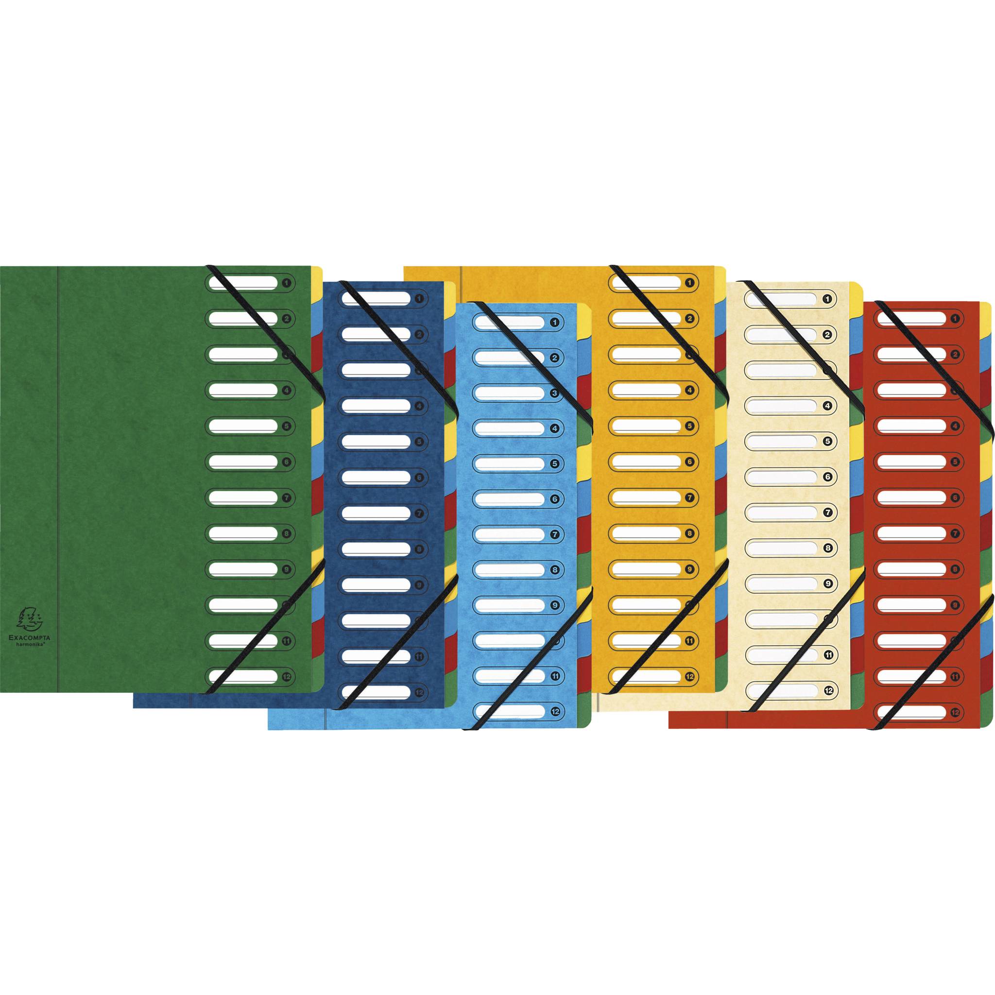 Exacompta 6x Ordnungsmappe HARMONIKA Gummizug Karton 12Fächern A4 sortiert 5312E