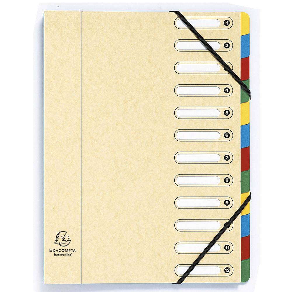 Exacompta 6x Ordnungsmappe HARMONIKA Gummizug Karton 12Fächern A4 sortiert 5312E