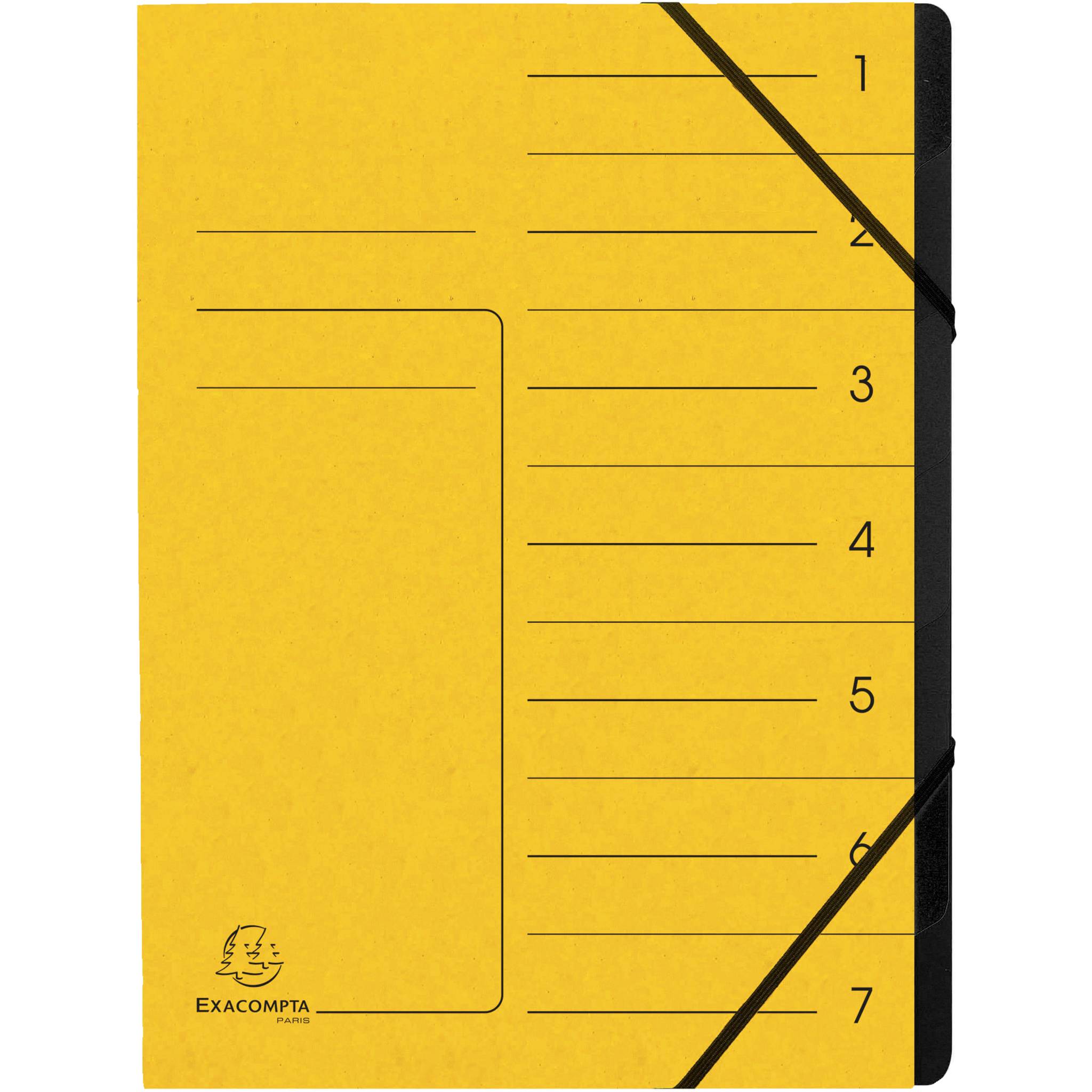 Exacompta 10x Ordnungsmappe + Gummizug innen schwarz 7 Fächer A4 Gelb 540709E