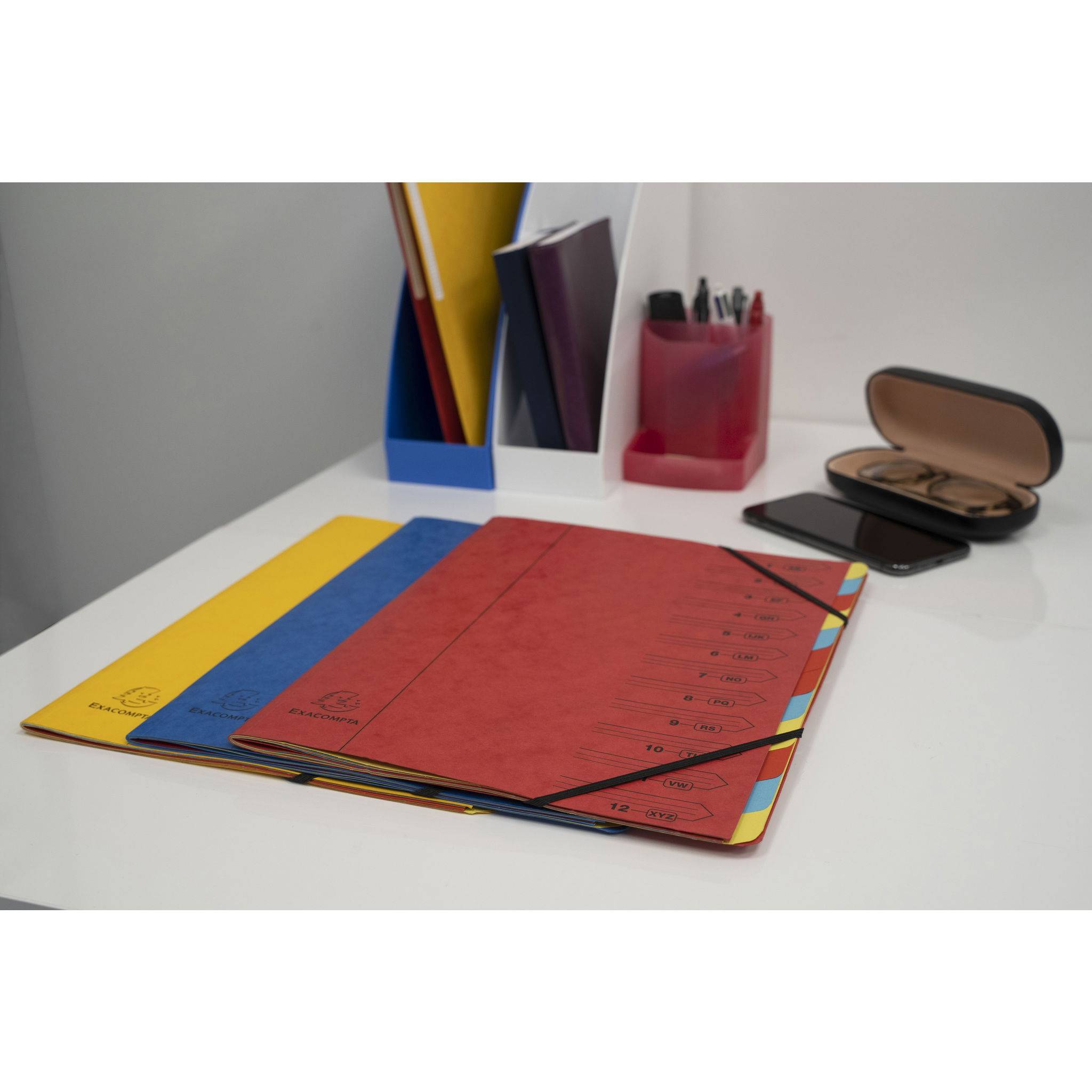 Exacompta 8x Ordnungsmappe Karton 355g/m2 + Gummizug 12 Fächer A4 Grün 54123E