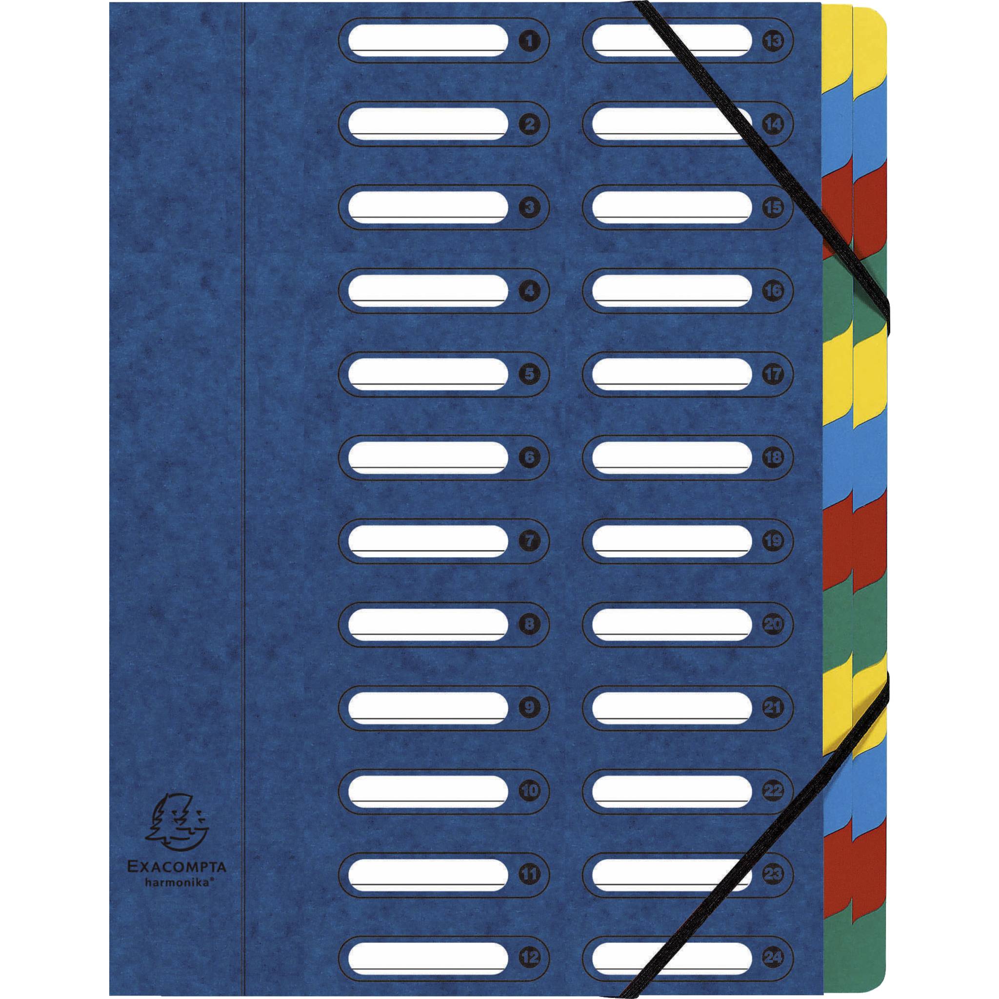 Exacompta 4x Ordnungsmappe HARMONIKA Gummizug Karton 24 Fächer A4 Blau 55242E