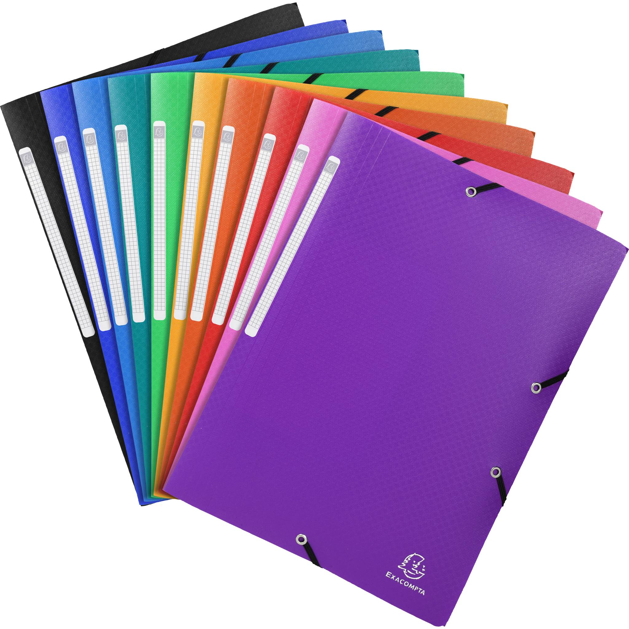 Exacompta 50x Sammelmappe +3 Klappen Gummizug PP 500µ A4 sortiert 55840E