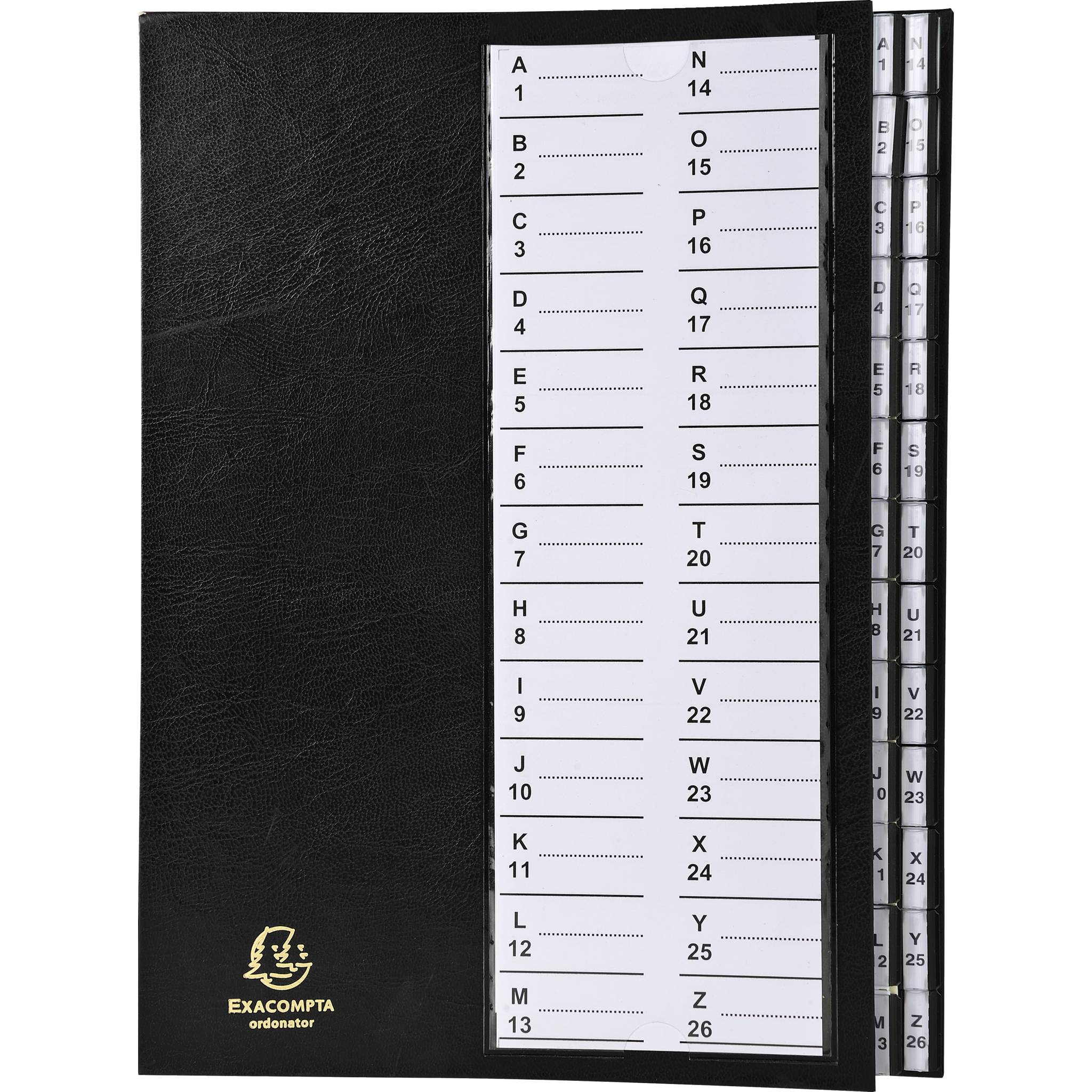 Exacompta Ordnungsmappe Deckel dehnbar 26 Fächer Register A4 Schwarz 621226E