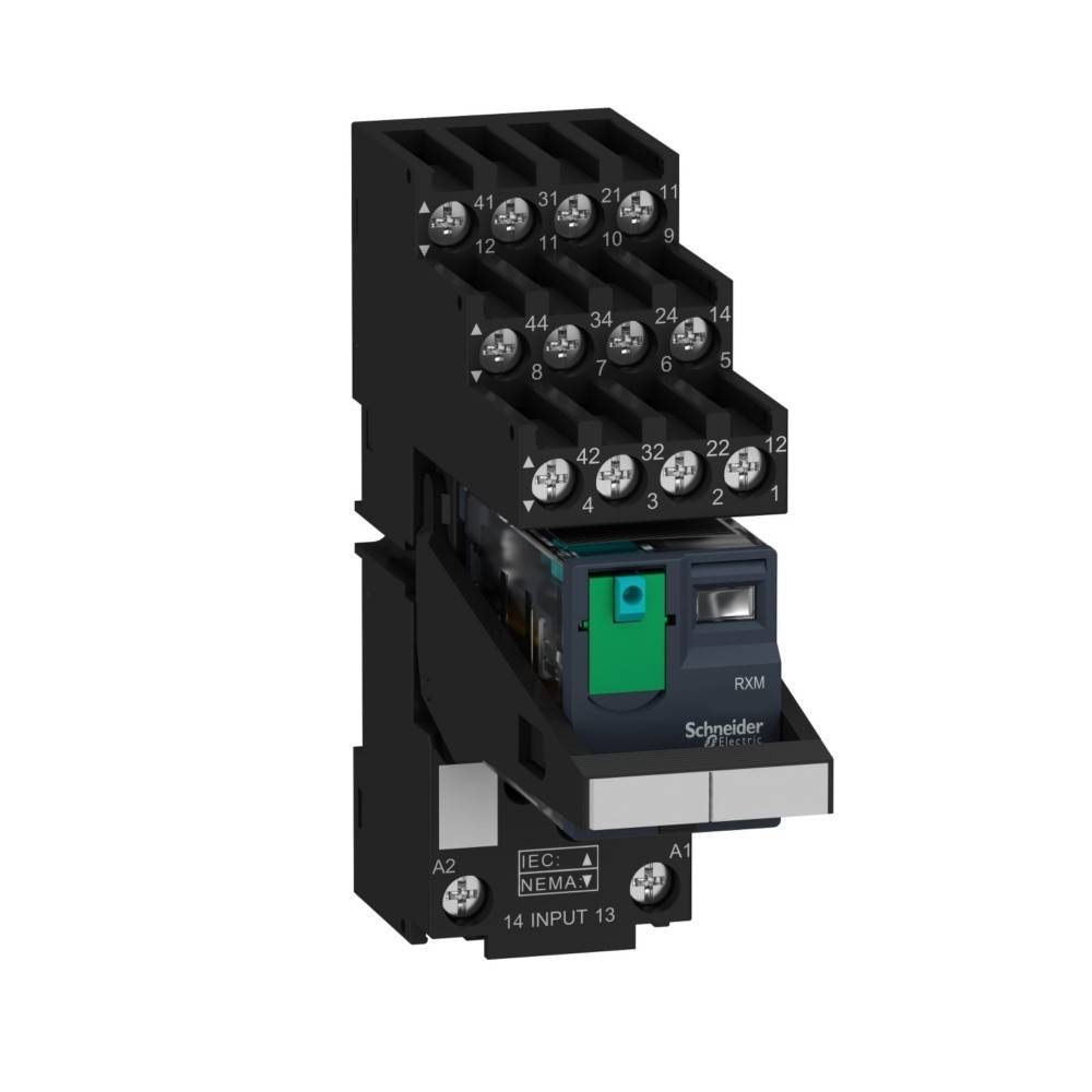 Schneider Electric Relaisschraubsockel mit mehreren nummerierten Anschlusspunkten, der verwendet wird, um Relais in elektrischen Schaltkreisen sicher zu befestigen.