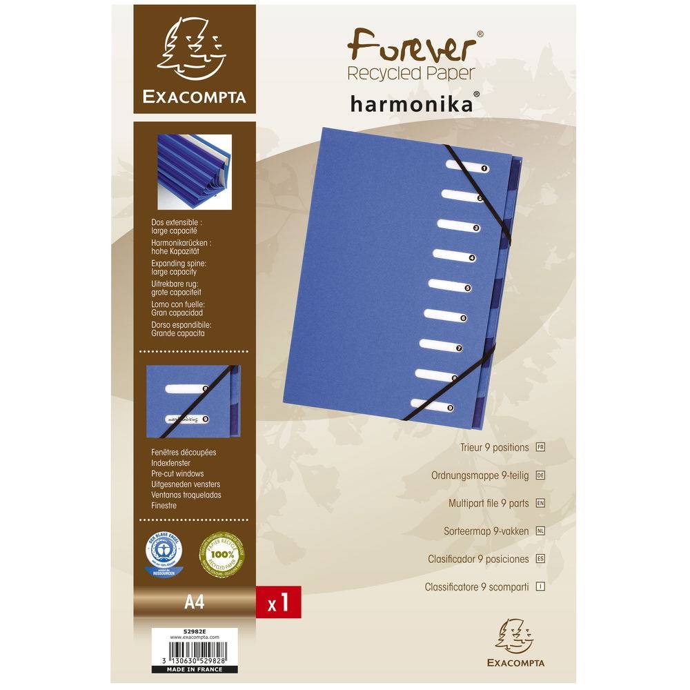 Exacompta 6x Ordnungsmappe RC-PP Gummizug dehnbar 9 Fächer A4 - Hellblau 52982E