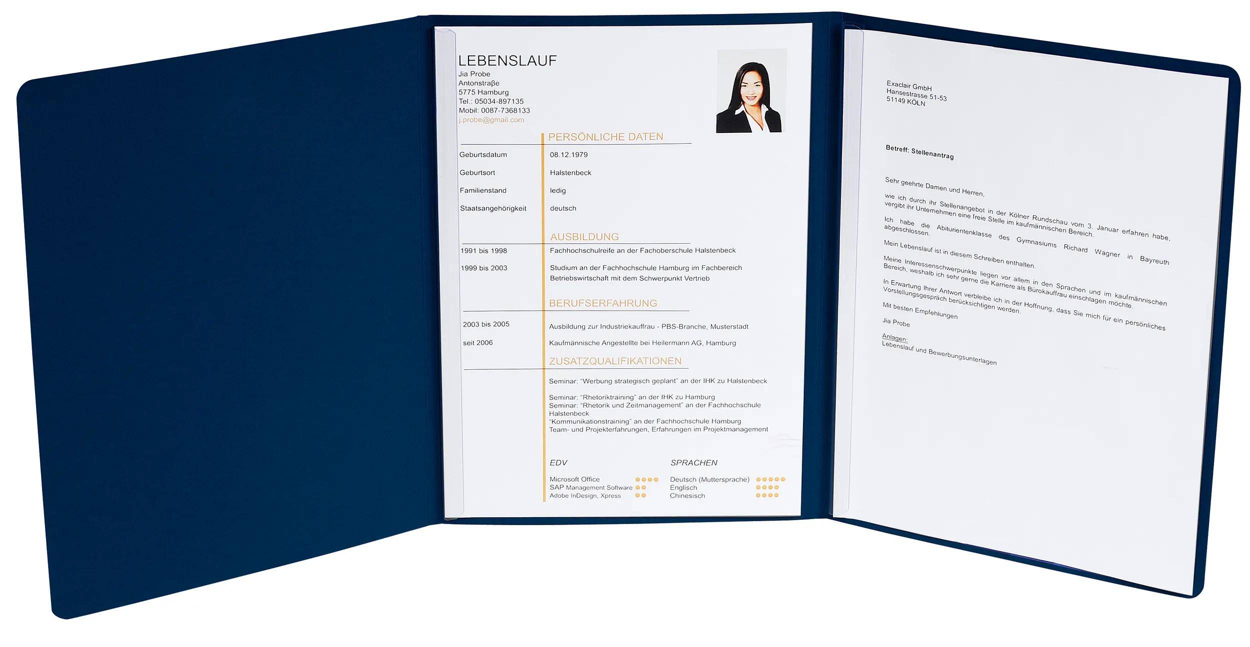 Exacompta 10x Bewerbungsmappe Karton Leinenoptik 2 Klemmschienen A4 Blau 49207B