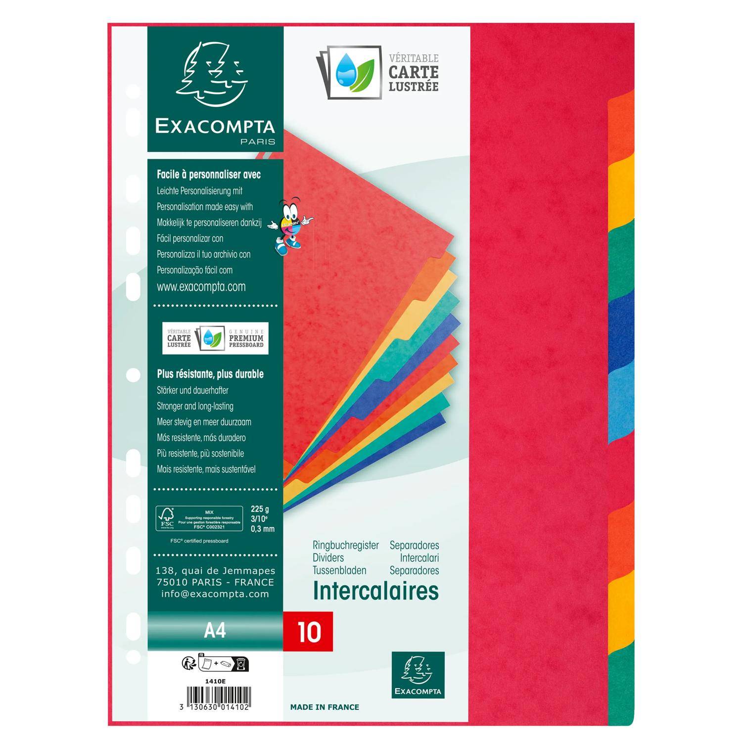 Exacompta 10x Register A4, Colorspan-Karton 225g, 10 Taben - 1410E