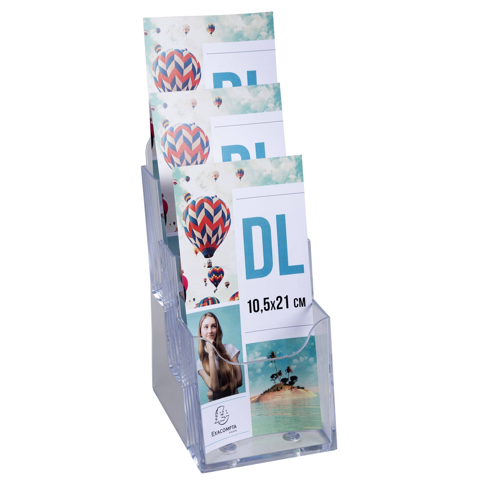 Exacompta 4x Tischprospekthalter +3 Fächern DL (10x21cm) Exacryl Kristall 73158D