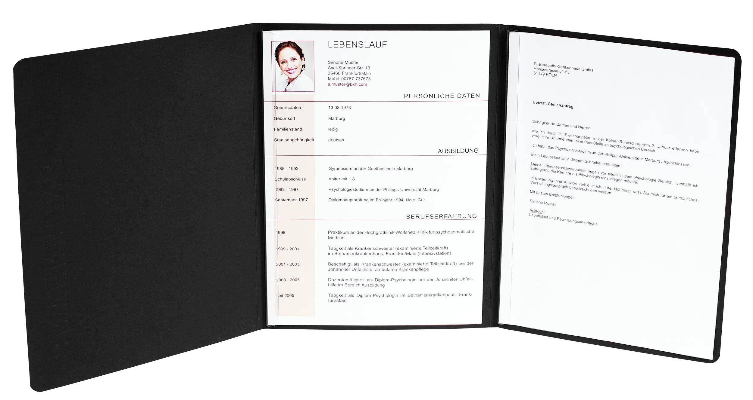 Exacompta 10x Bewerbungsmappe Karton Leinenoptik 2Klemmschiene A4 Schwarz 49701B