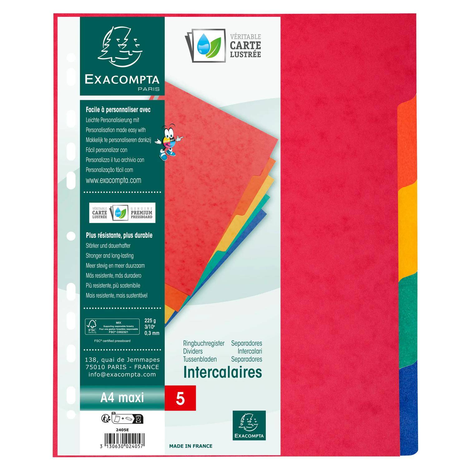 Exacompta 25x Register A4 Maxi, Colorspan-Karton 225g, 5 Taben - 2405E