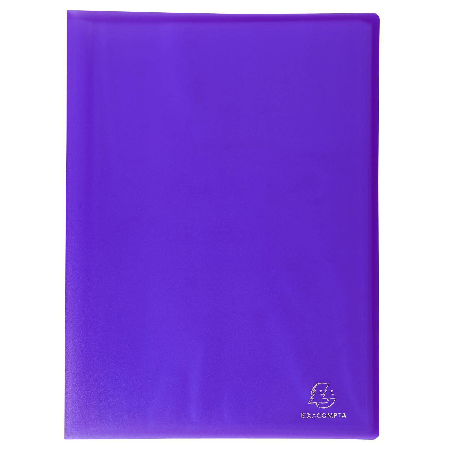 Violette durchscheinende Dokumentenmappe oder Ordner mit dem EXACOMPTA-Logo in der unteren rechten Ecke.