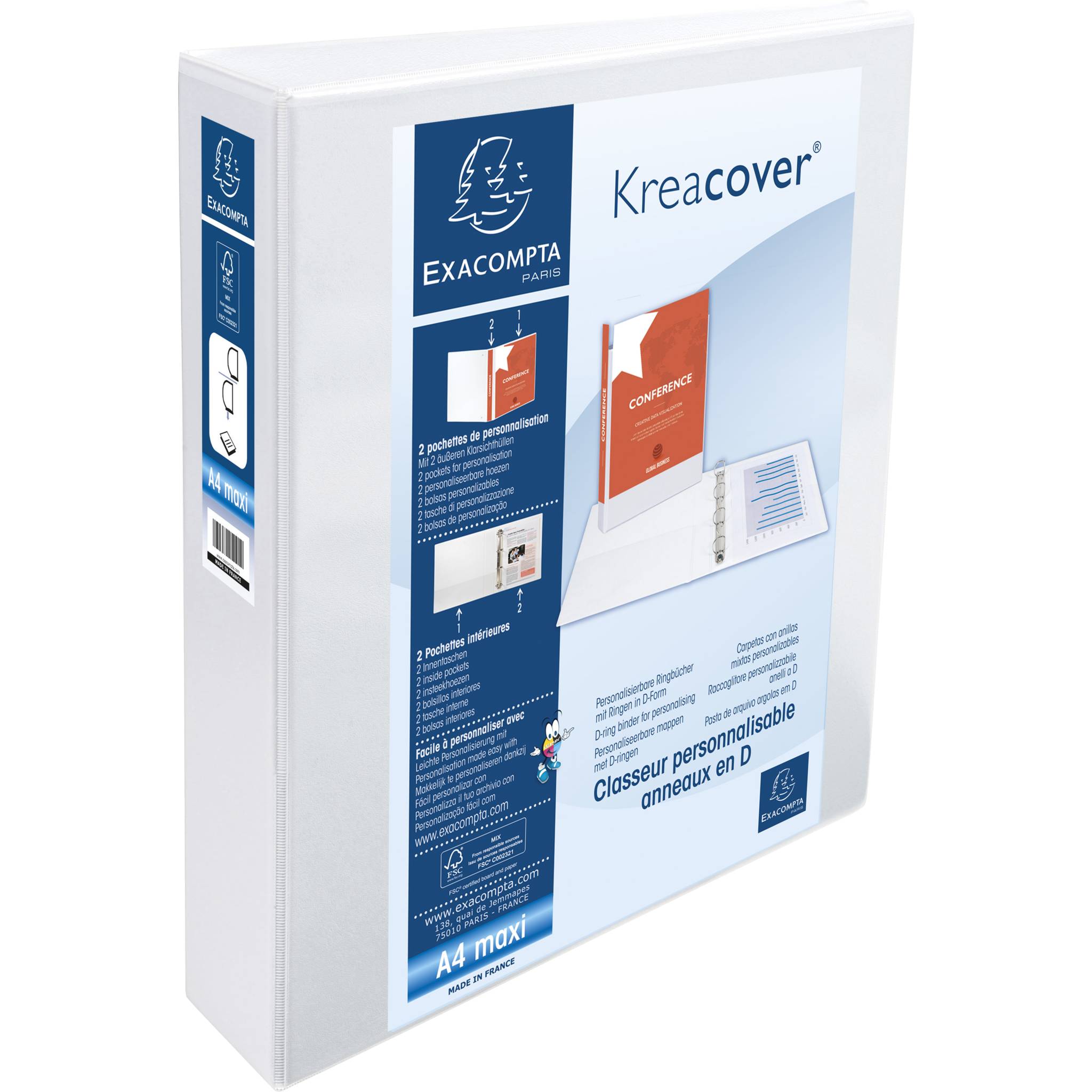 Exacompta 10x Ringbuch PP 23mm 2Ring 50mm D Rücken 75mm A4 Maxi Weiß 51924E