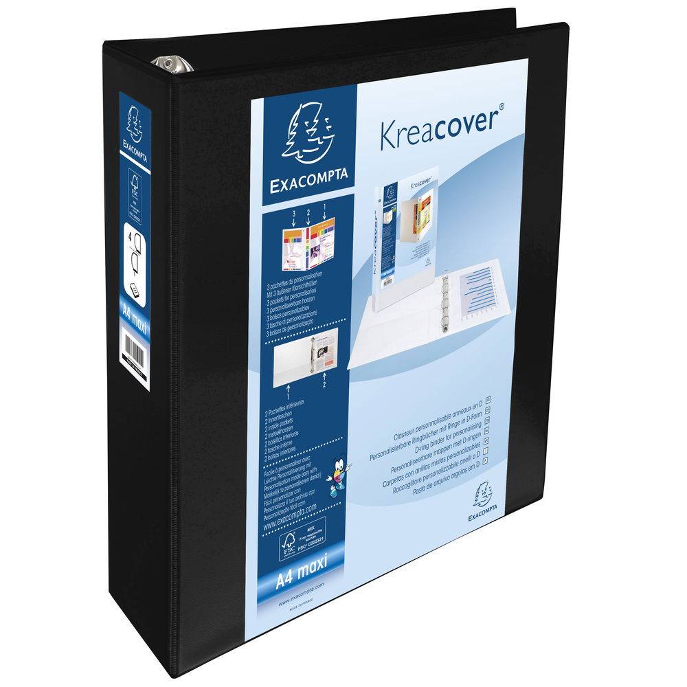 Exacompta 10x Ringbuch PP 23mm 4Ring 60mm D Rücken 90mm A4 Maxi Schwarz 51845NE