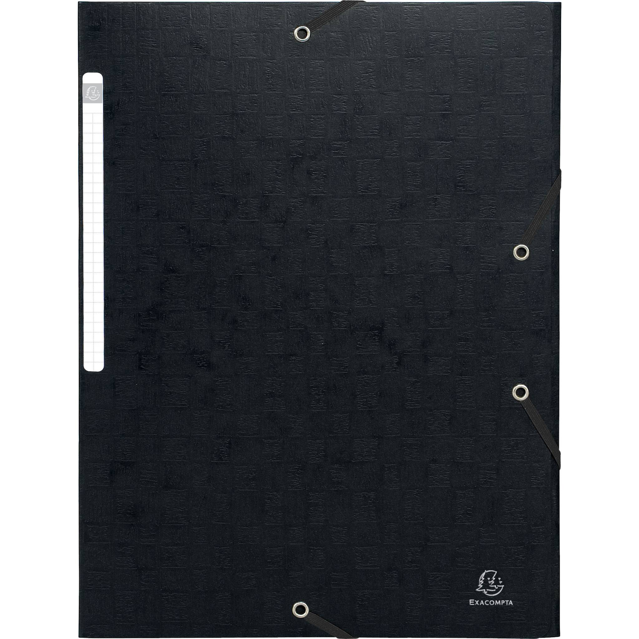 Exacompta 50x Sammelmappe + Gummizug 3 Klappen Karton 425g/qm A4 Schwarz 55751E