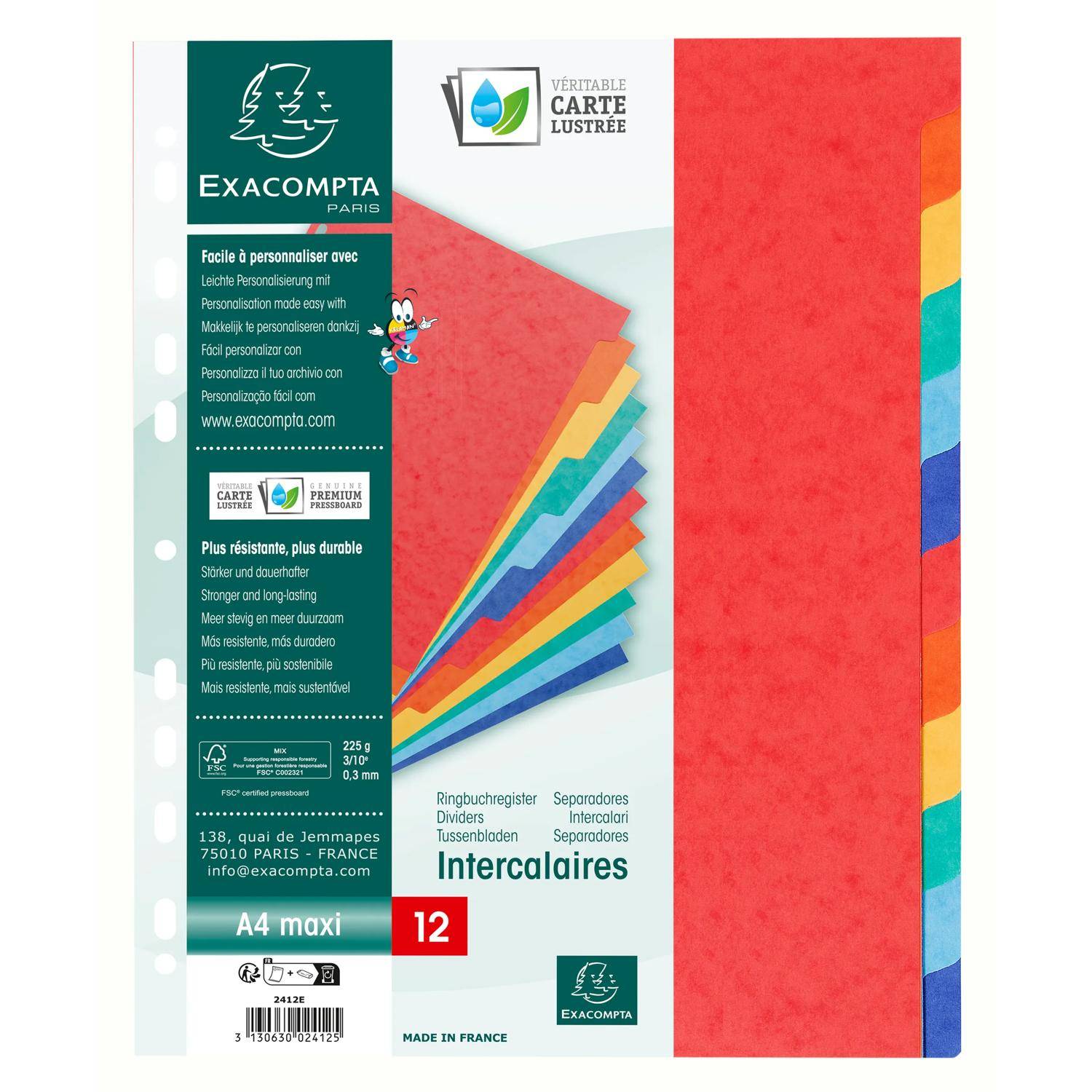 Exacompta 25x Register A4 Maxi, Colorspan-Karton 225g, 12 Taben - 2412E