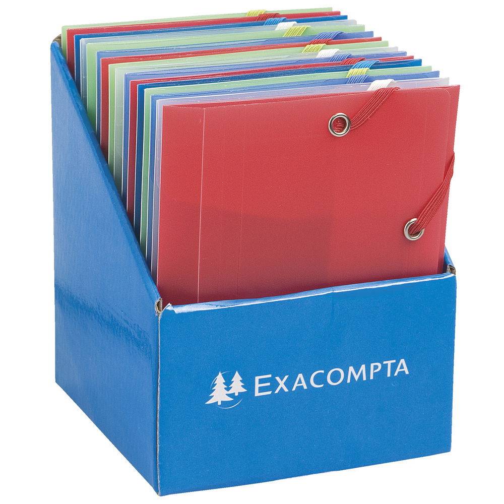 Exacompta 25x Sammelmappe + 3 Klappen, Gummizug PP , 12x16cm, sortiert, 50889E