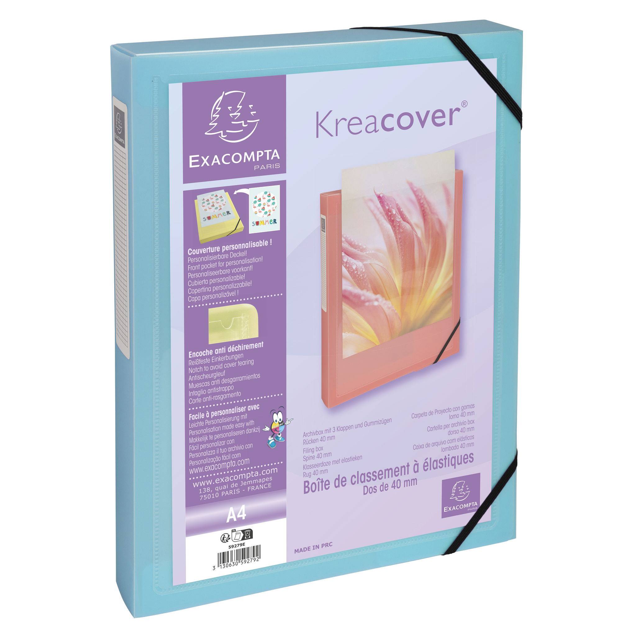 Exacompta 5x Archivbox A4 PP, Rücken 40mm, Kreacover Pastell, sortiert, 59279E