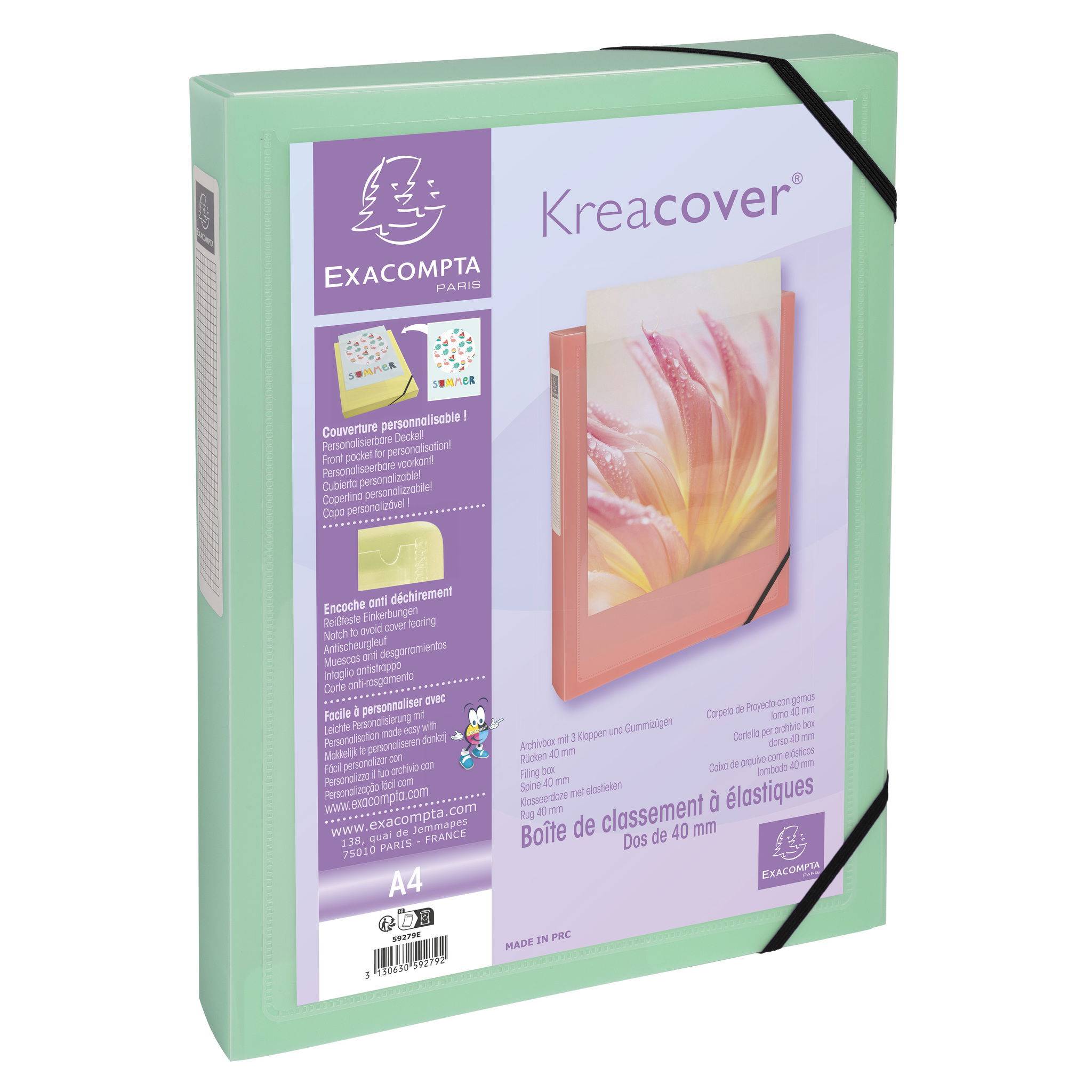 Exacompta 5x Archivbox A4 PP, Rücken 40mm, Kreacover Pastell, sortiert, 59279E