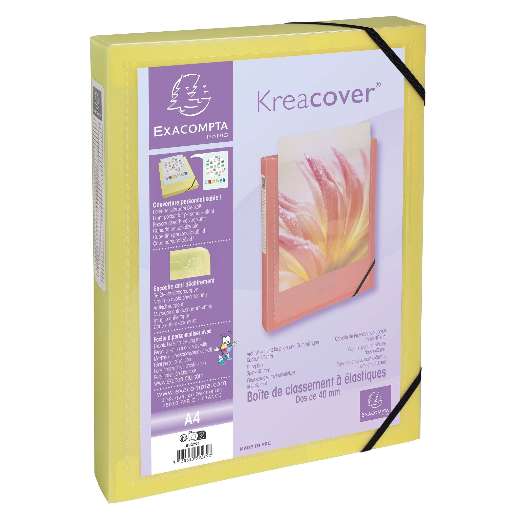 Exacompta 5x Archivbox A4 PP, Rücken 40mm, Kreacover Pastell, sortiert, 59279E