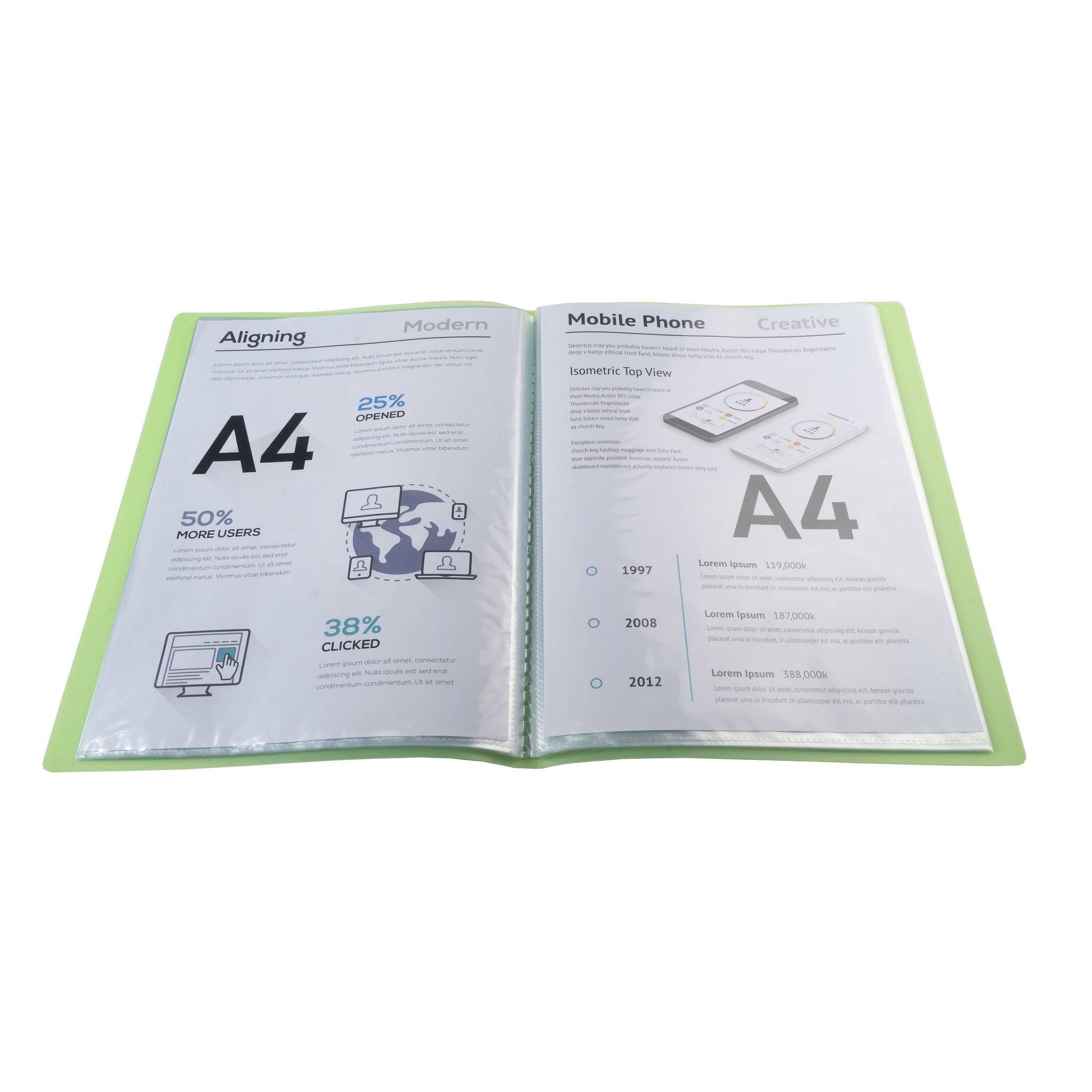 Exacompta 12x Sichtmappe PP 500µ + 40 Hüllen , A4, Grün, 85463E