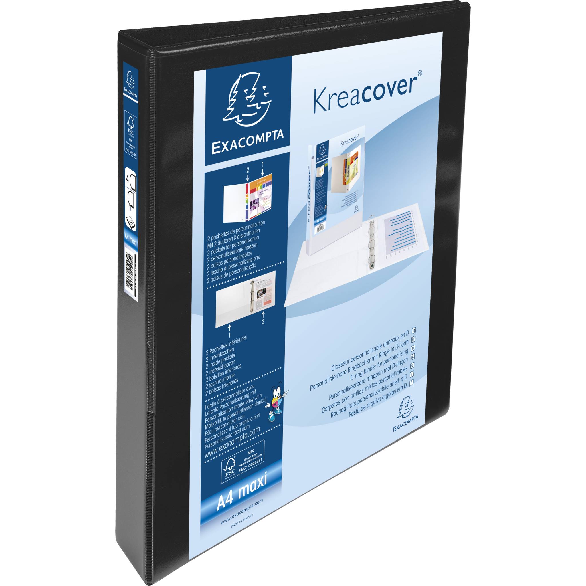 Exacompta 10x Ringbuch PP 19mm 4Ring 30mm D Rücken 47mm A4 Maxi Schwarz 51942NE