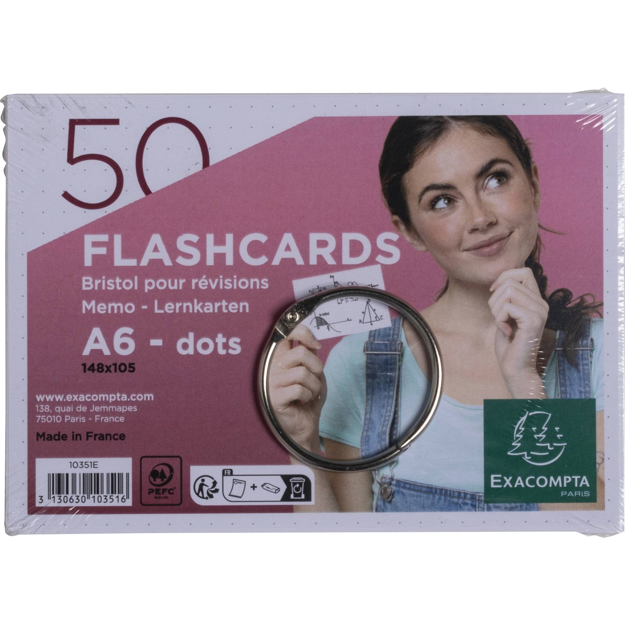Exacompta 19x 50 Flashcards A6 Ring eingeschweißt dot gelocht Weiß 10351E