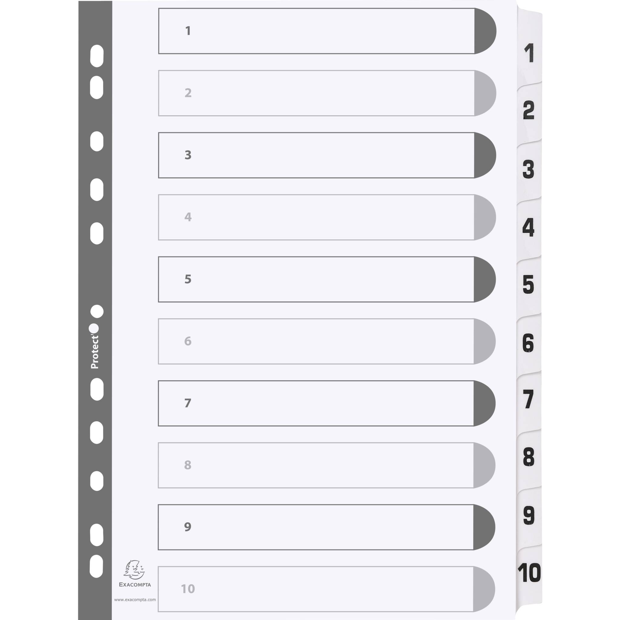 Exacompta 25x Register 10 Taben von 1 bis 10 A4 Weiß MWD1-10Z