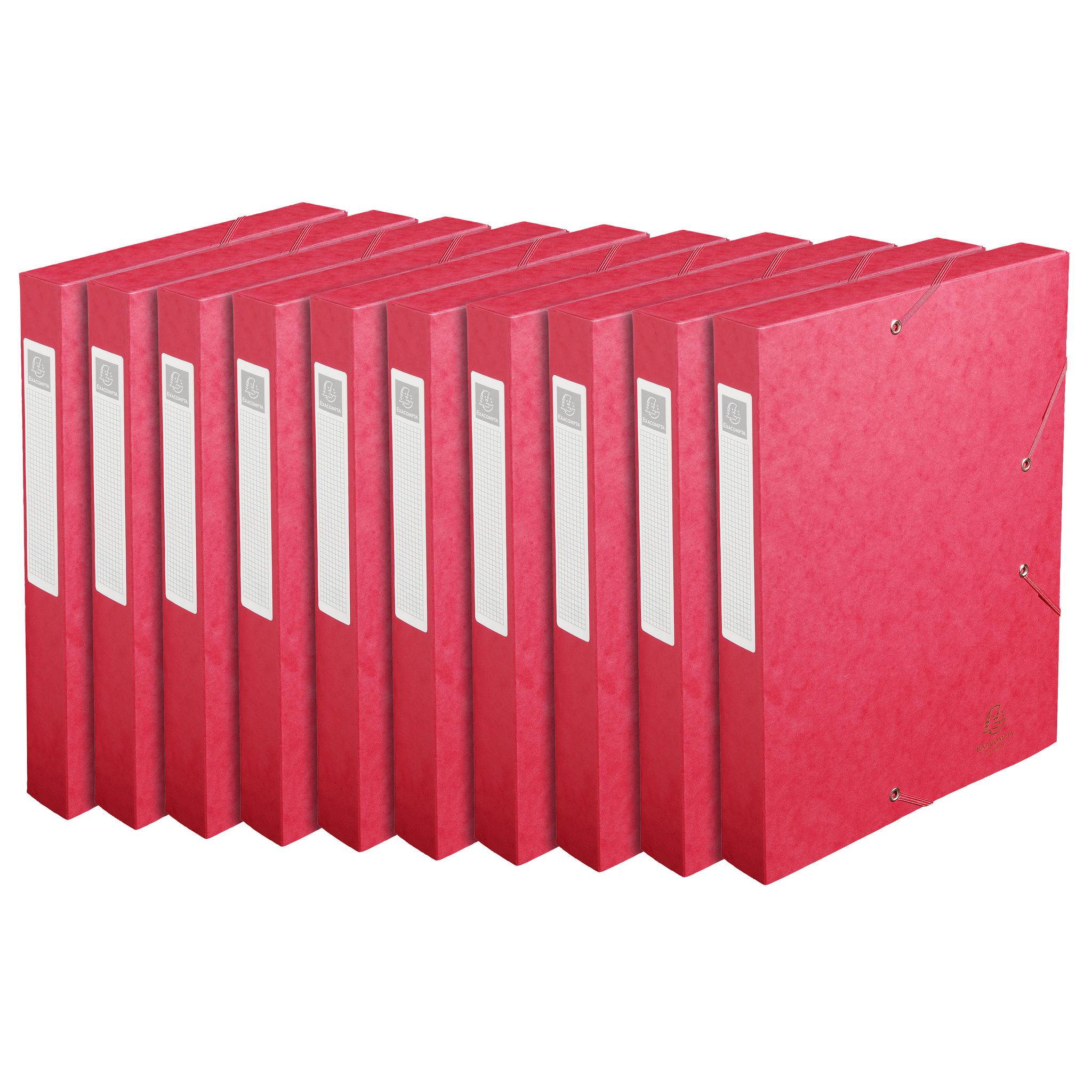 Exacompta 10x Archivbox Rücken 40mm Karton + 3 Klappen Gummizug A4 Rot 14009H