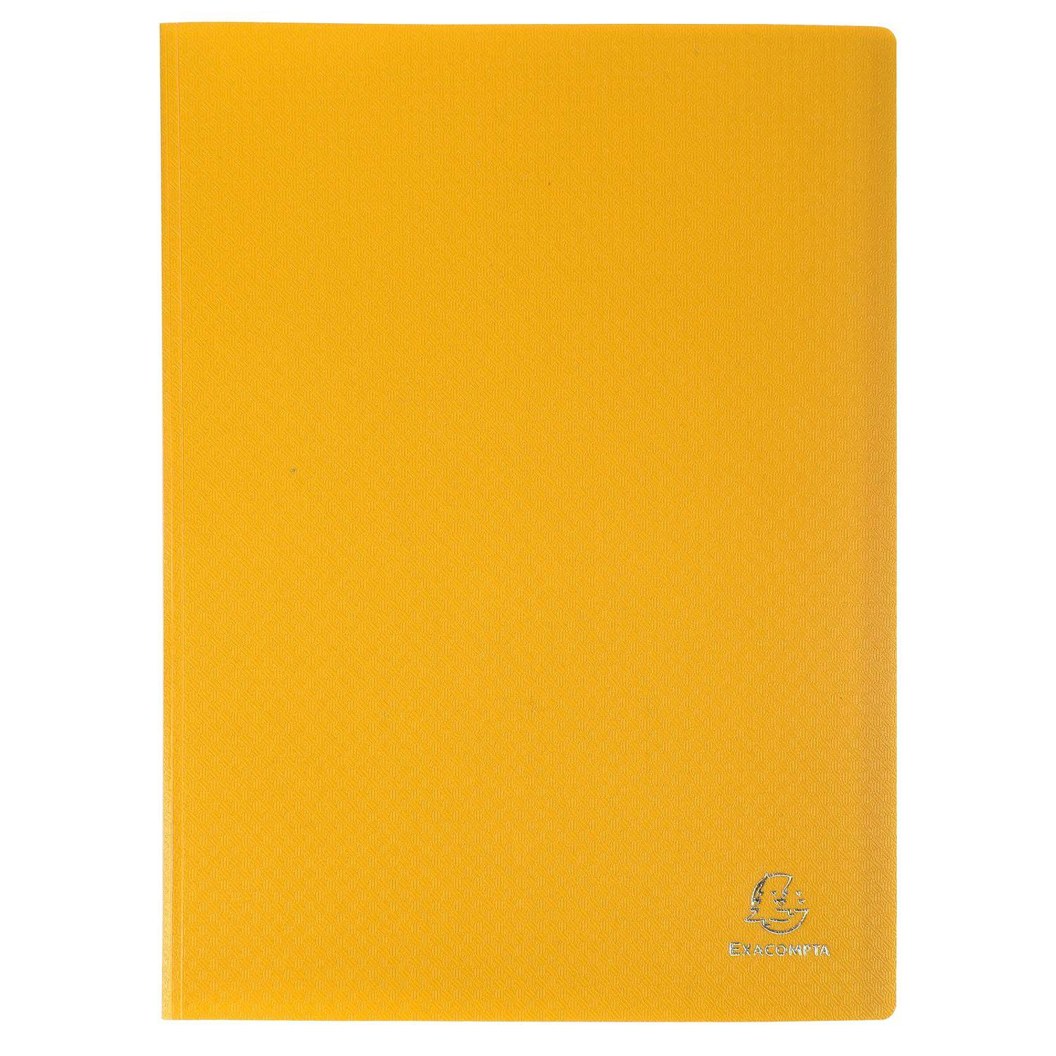 Gelbes Notizbuch oder Ordner mit einfachem Umschlag und kleinem Logo in der unteren rechten Ecke, dargestellt vor weißem Hintergrund.