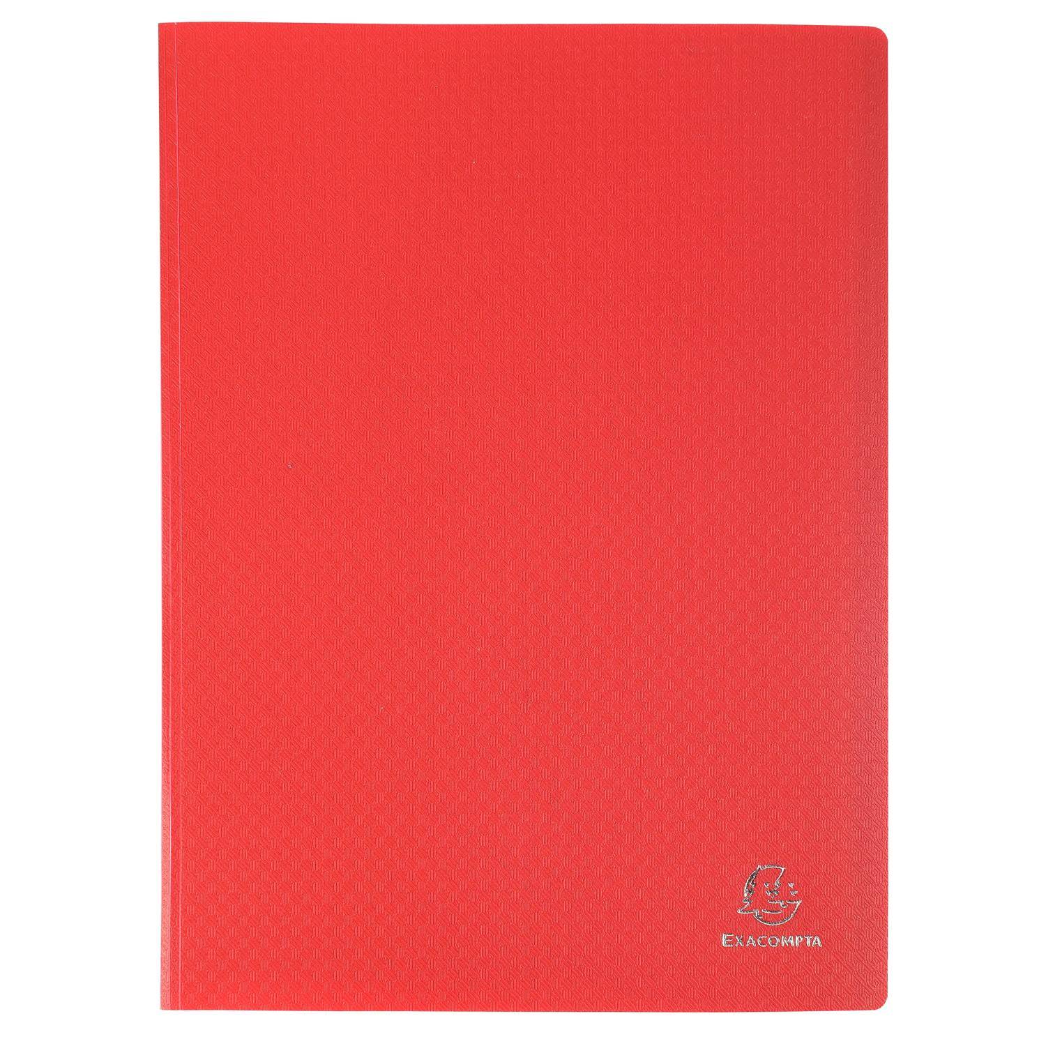 Rotes Hardcover-Notizbuch oder Ordner mit strukturiertem Einband und kleinem Logo unten rechts.