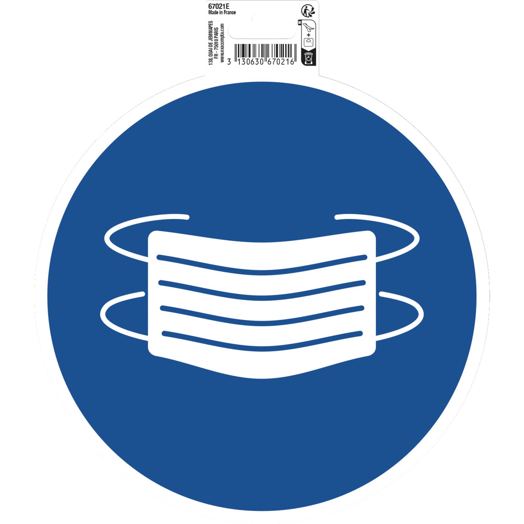 Exacompta Hinweisschild Maskenpflicht PVC selbstklebend 20 cm Blau 67021E