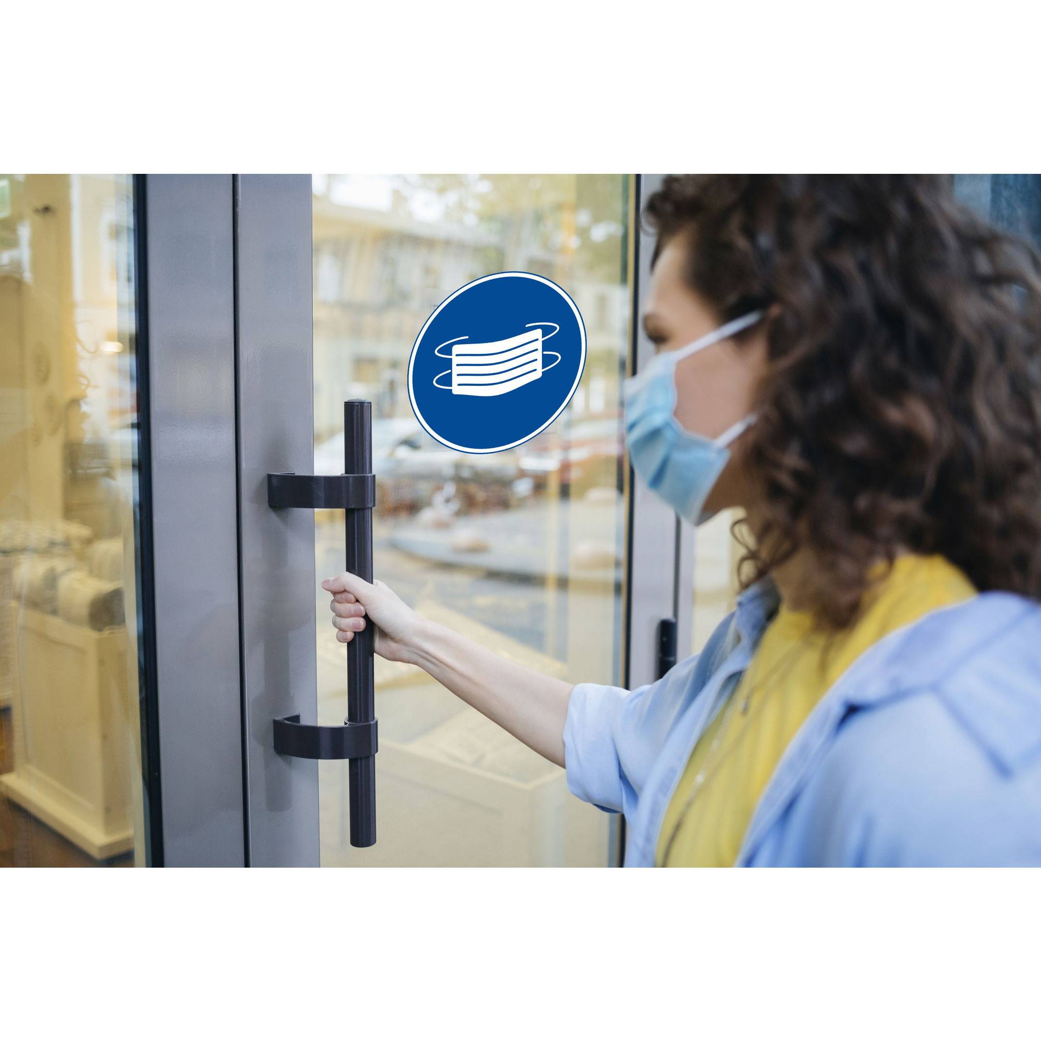 Exacompta Hinweisschild Maskenpflicht PVC selbstklebend 20 cm Blau 67021E