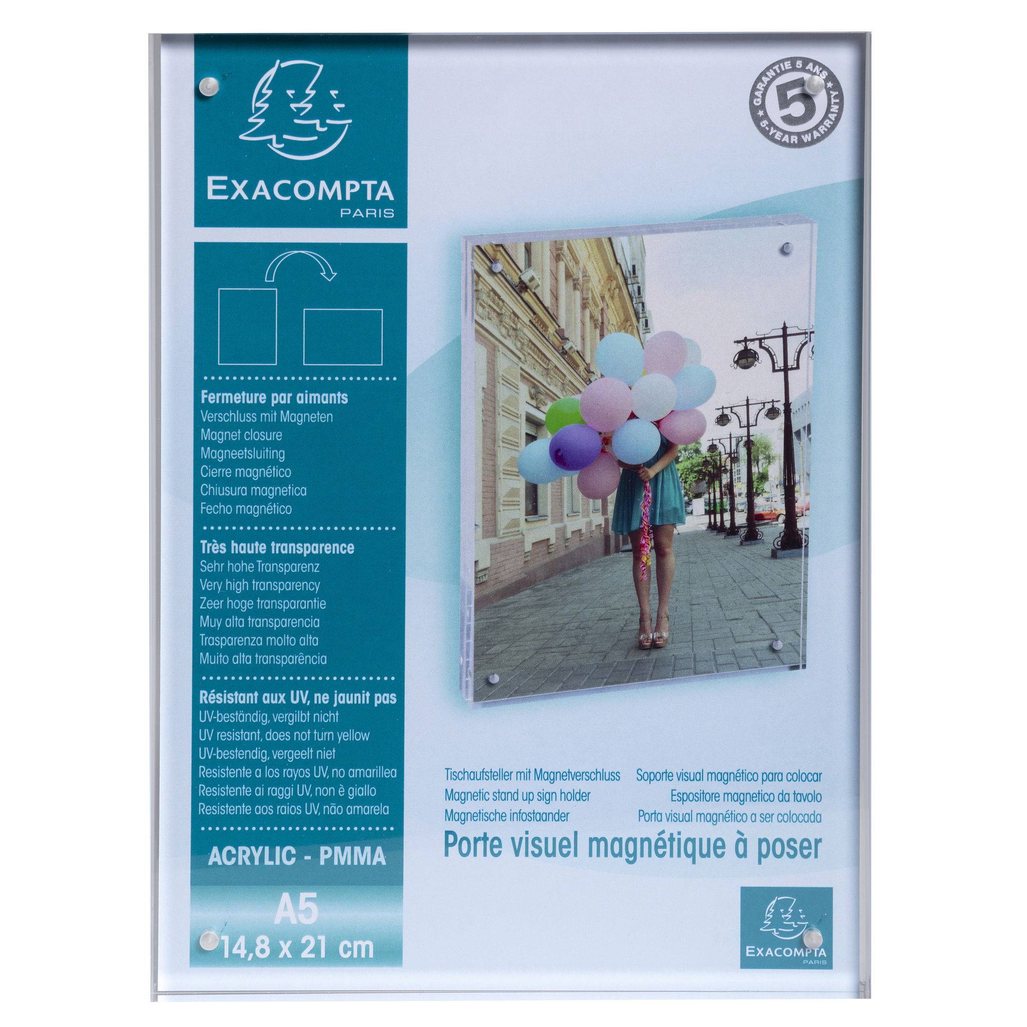 Exacompta 10x Tischaufsteller Magnetverschluss A5 Office Exacryl Kristall 85458D