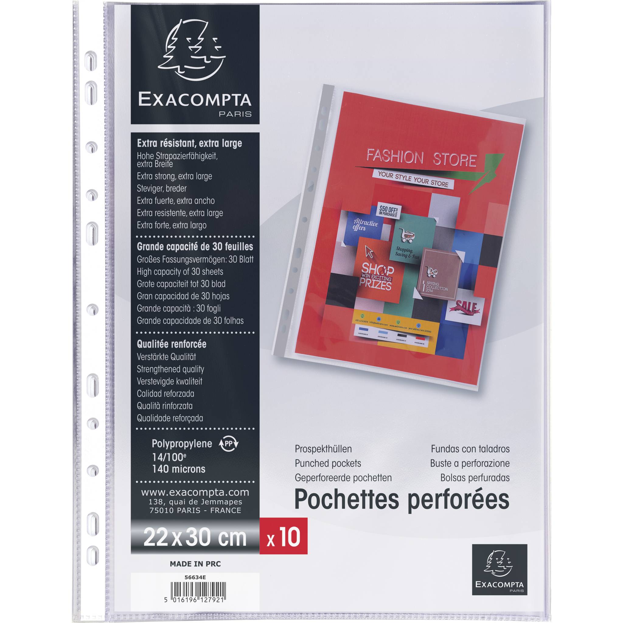 Exacompta 5x 10 Prospekthüllen für Exagraphic PP Format A4 Transparent 56634E