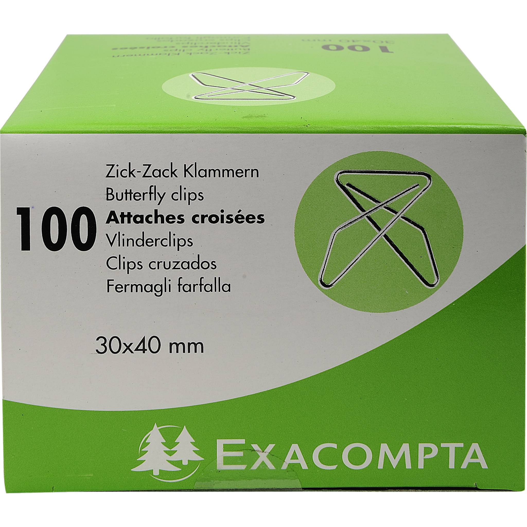 Exacompta 20x Box mit 100 Stück Zick-Zack Büroklammern, 30x40mm, Silber, 14765E