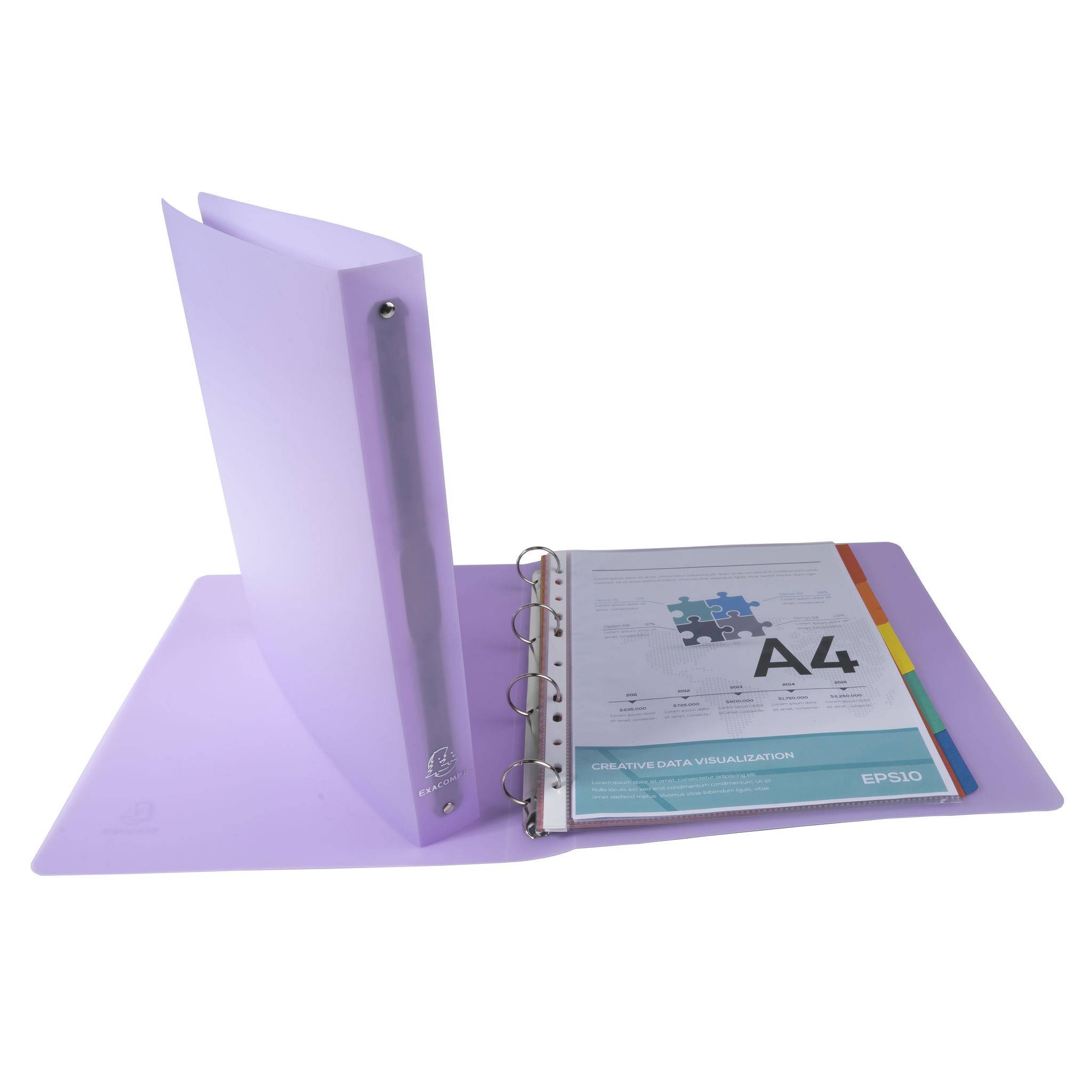 Exacompta 15x Ringbuch A4+ PP, 4 Ringe 30mm, Chromaline Pastell - Malve - 51975E