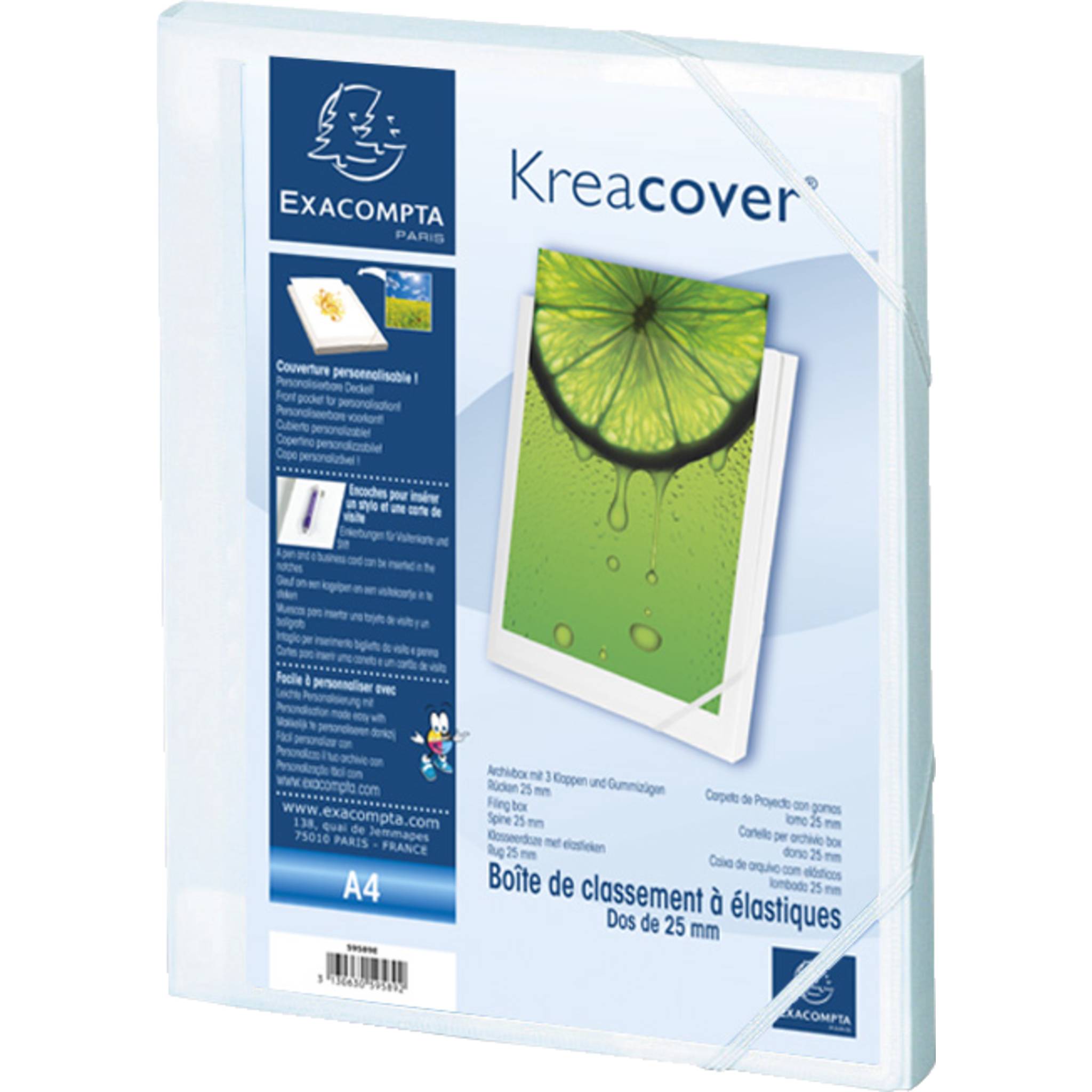 Exacompta 17x Archivbox PP 700µ, Rücken 25mm, A4, Kreacover, Weiß, 59589E