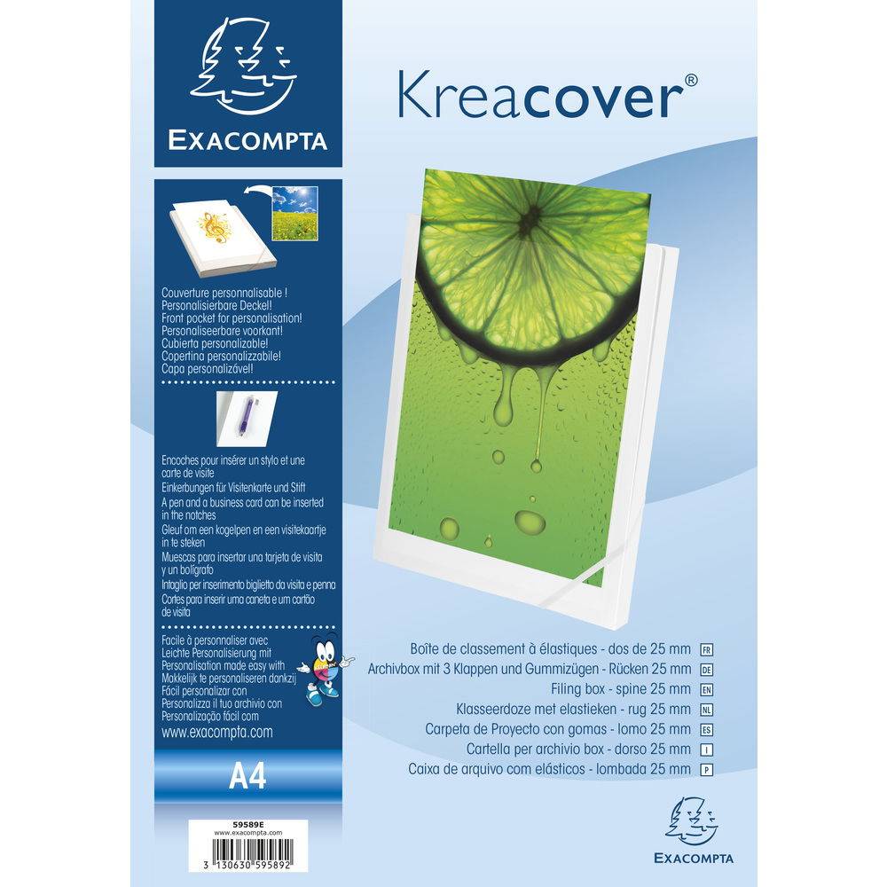 Exacompta 17x Archivbox PP 700µ, Rücken 25mm, A4, Kreacover, Weiß, 59589E